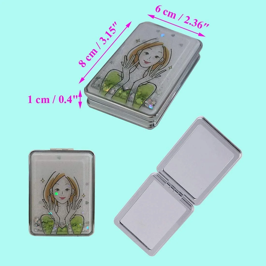 آینه آرایشی تاشو سفری بزرگنمایی کننده بیوفی - آینه های دوگانه زیبایی برای زنان - طرح های ترکیبی دخترانه - بسته 4 عددی