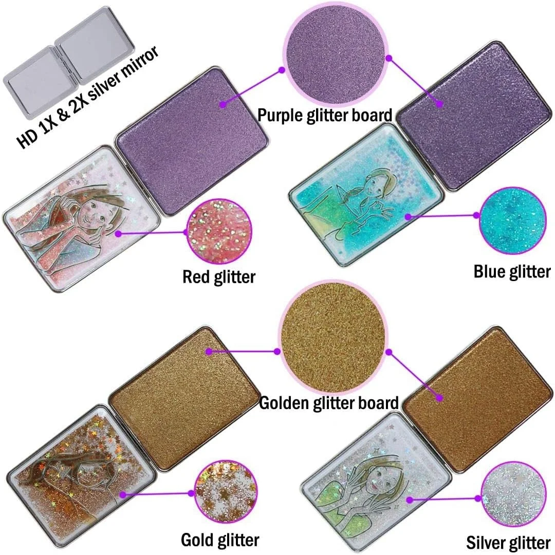 آینه آرایشی تاشو سفری بزرگنمایی کننده بیوفی - آینه های دوگانه زیبایی برای زنان - طرح های ترکیبی دخترانه - بسته 4 عددی