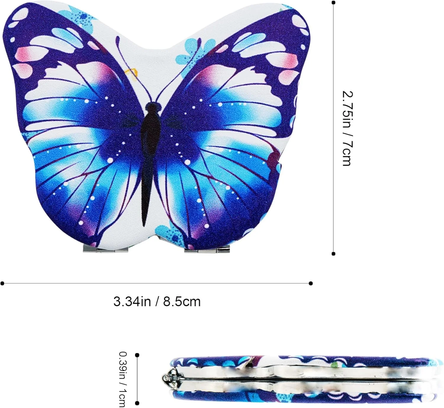 آینه جیبی پروانه‌ای CAIRIAC، آینه‌های آرایشی تاشو کوچک طرح پروانه، آینه آرایشی مسافرتی قابل حمل برای کیف دستی، آینه آرایشی دو طرفه برای زنان، هدیه برای دوستداران پروانه (آبی)