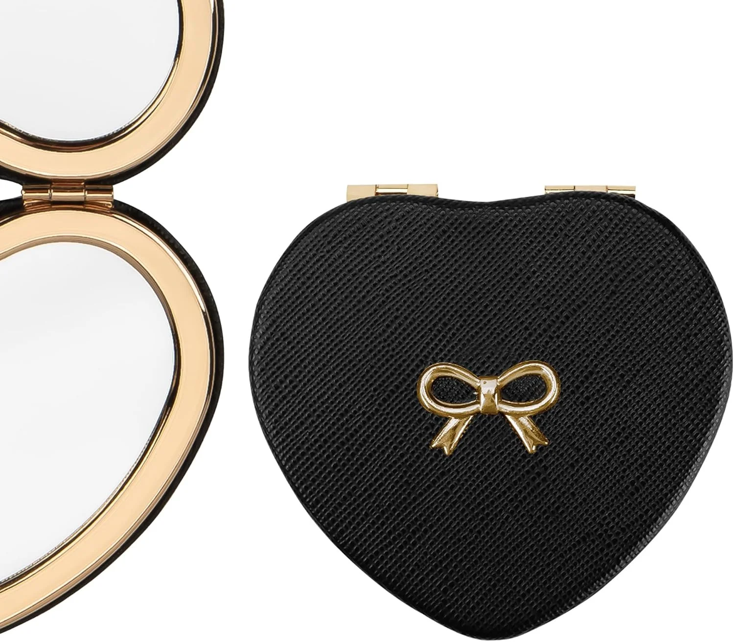 آینه های جیبی CAIRIAC، آینه تاشو چرمی مسافرتی برای کیف پول، آینه های دستی دو طرفه، آینه آرایشی قلبی شکل قابل حمل هدیه برای دختران زنان مادران (مشکی)