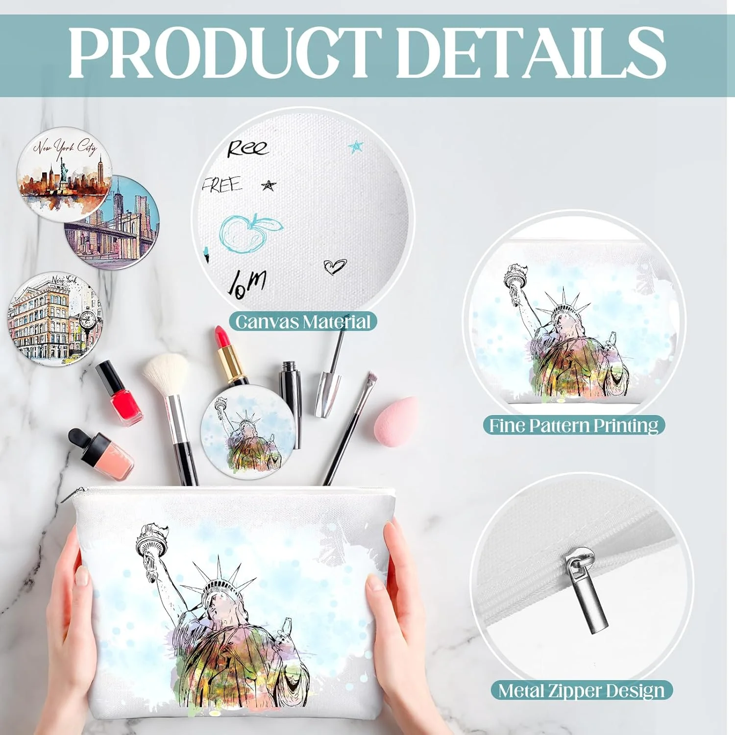 بولییو، ست 36 عددی سوغاتی نیویورک، کیف لوازم آرایشی هدیه سفر نیویورک، آینه های گرد کوچک، سوغاتی های NYC، هدایای با تم شهر برای دختران، زنان، دوستان، هدیه های سفر، جشن تولد، مهمانی کریسمس