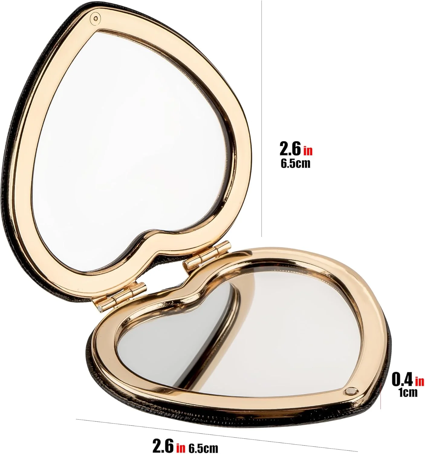 آینه های جیبی CAIRIAC، آینه تاشو چرمی مسافرتی برای کیف پول، آینه های دستی دو طرفه، آینه آرایشی قلبی شکل قابل حمل هدیه برای دختران زنان مادران (مشکی)