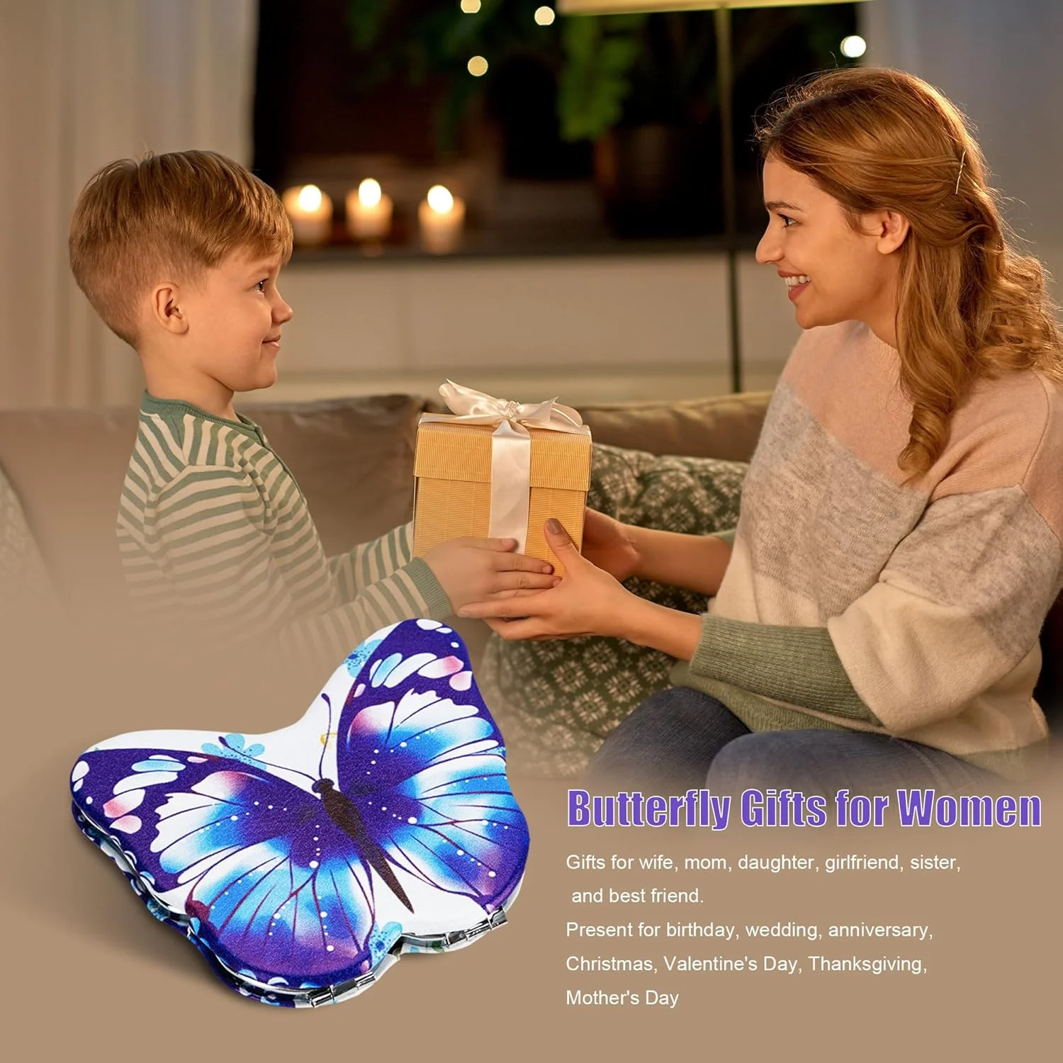 آینه جیبی پروانه‌ای CAIRIAC، آینه‌های آرایشی تاشو کوچک طرح پروانه، آینه آرایشی مسافرتی قابل حمل برای کیف دستی، آینه آرایشی دو طرفه برای زنان، هدیه برای دوستداران پروانه (آبی)