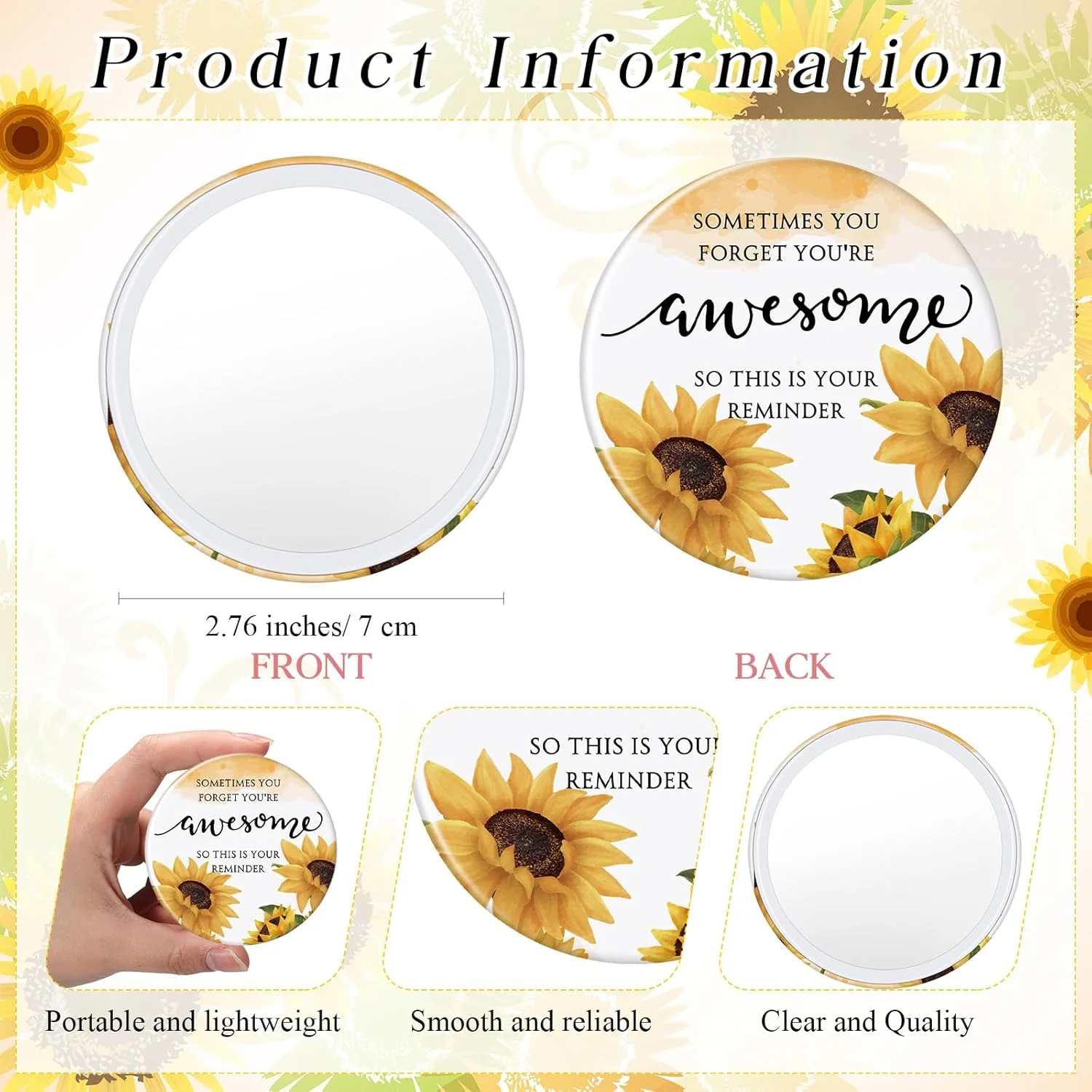 آینه جیبی کوچک انگیزشی Cinnvoice، طرح آفتابگردان، بسته 50 عددی، مناسب هدیه برای زنان، یادآوری اینکه چقدر فوقالعاده هستید، مناسب آرایش، کیف دستی، هدیه انگیزشی برای بازگشت به مدرسه، معلمان، پرستاران و همکاران آینه جیبی کوچک انگیزشی Cinnvoice، طرح آفتابگردان، بسته 50 عددی، مناسب هدیه برای زنان، یادآوری اینکه چقدر فوقالعاده هستید، مناسب آرایش، کیف دستی، هدیه انگیزشی برای بازگشت به مدرسه، معلمان، پرستاران و همکاران
