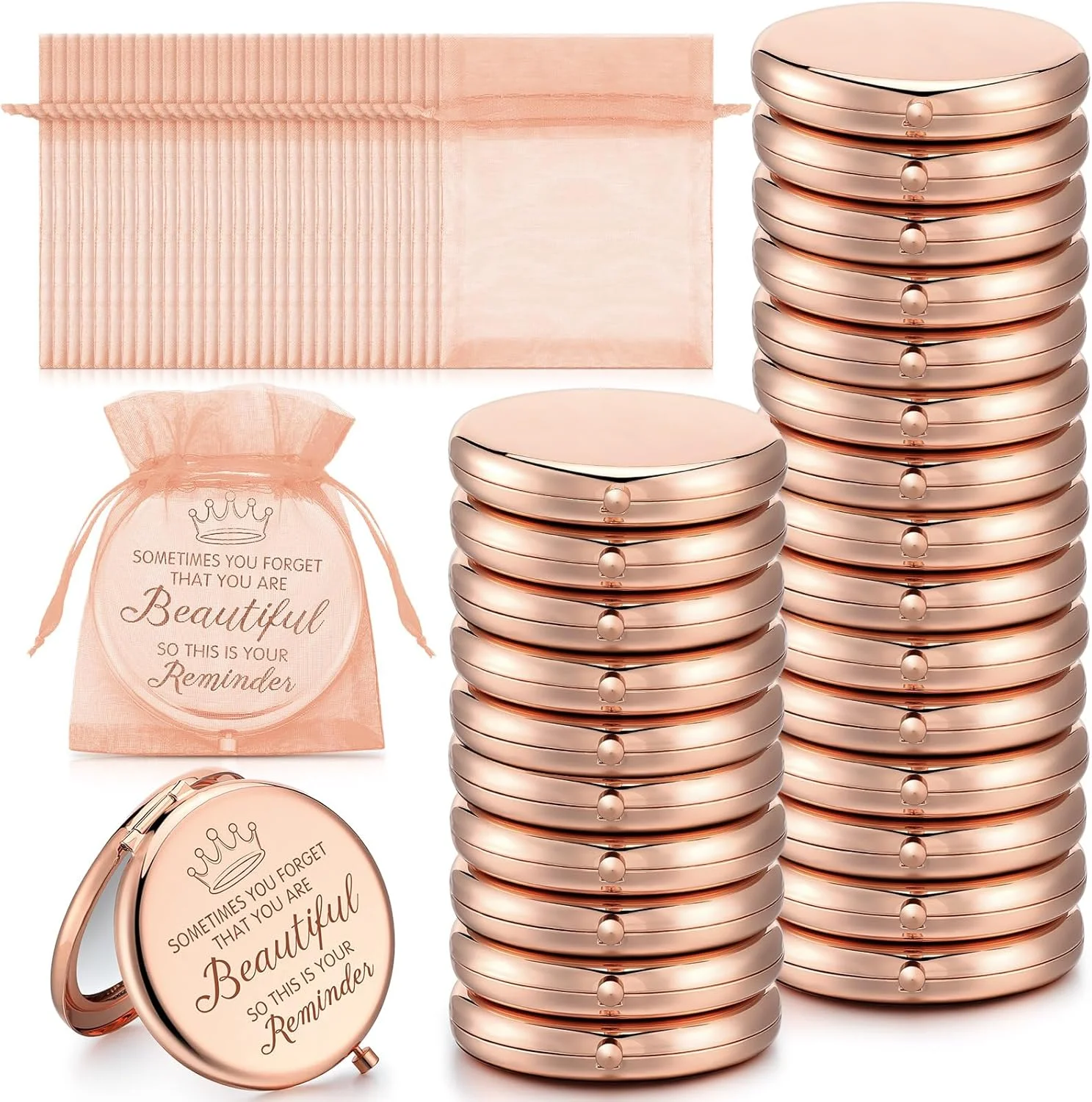Dandat 25 Set Inspirational Compact Mirrors Bulk Praise Sayings Rose Gold Makeup Mirror with Organza Bags Double Sided 1x/2x Magnifying Metal Pocket Mirrors for Purse Wedding Party Favors Dandat 25 Set Inspirational Compact Mirrors Bulk Praise Sayings Rose Gold Makeup Mirror with Organza Bags Double Sided 1x/2x Magnifying Metal Pocket Mirrors for Purse Wedding Party Favors