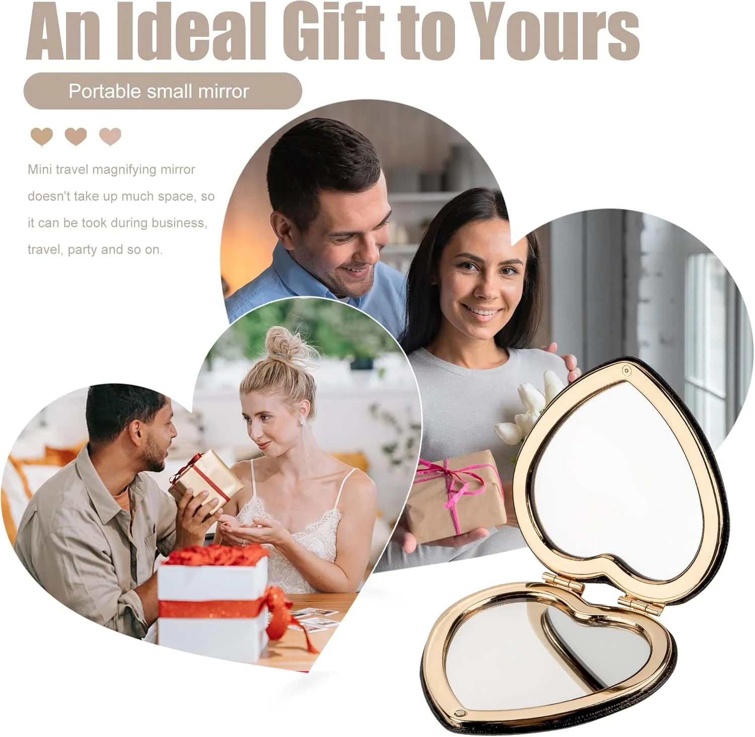 آینه های جیبی CAIRIAC، آینه تاشو چرمی مسافرتی برای کیف پول، آینه های دستی دو طرفه، آینه آرایشی قلبی شکل قابل حمل هدیه برای دختران زنان مادران (مشکی)