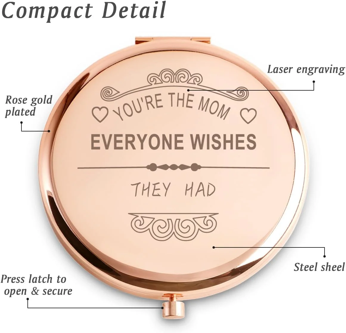 آینه آرایشی فشرده داریکانو، هدیه ای احساسی برای مادر، هدیه تولد و کریسمس شخصی سازی شده برای مادر، بهترین هدیه برای مادر، هدیه الهام بخش مادر از طرف دختر یا پسر، آینه جیبی حکاکی شده