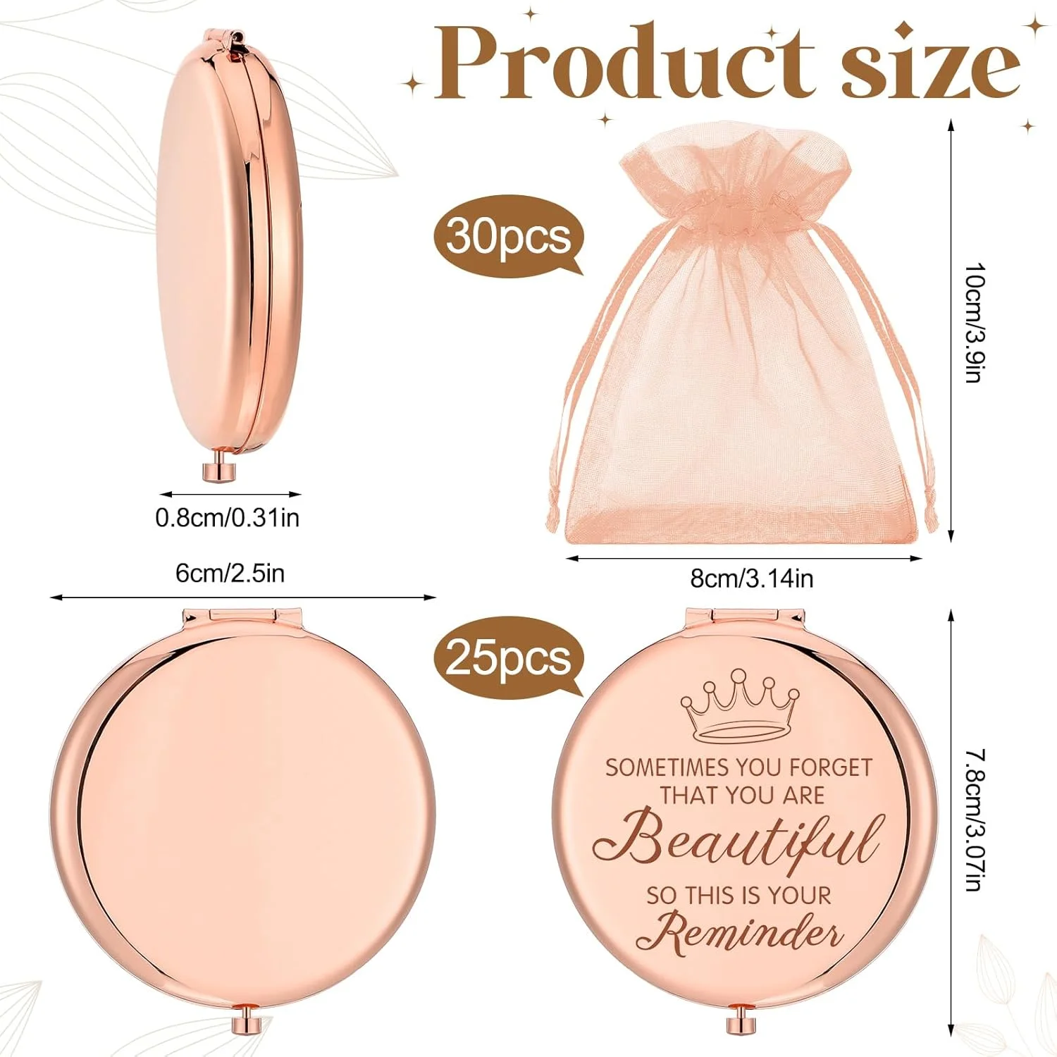 Dandat 25 Set Inspirational Compact Mirrors Bulk Praise Sayings Rose Gold Makeup Mirror with Organza Bags Double Sided 1x/2x Magnifying Metal Pocket Mirrors for Purse Wedding Party Favors Dandat 25 Set Inspirational Compact Mirrors Bulk Praise Sayings Rose Gold Makeup Mirror with Organza Bags Double Sided 1x/2x Magnifying Metal Pocket Mirrors for Purse Wedding Party Favors