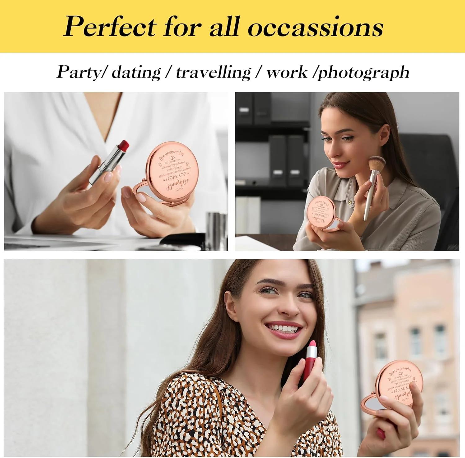 آینه جیبی جمع و جور هدیه برای دختر از طرف مادر، هدیه تولد بازگشت به مدرسه برای دختر از طرف مادر، سالگرد عروسی فارغ التحصیلی کریسمس، آینه جیبی دخترانه رزگلد