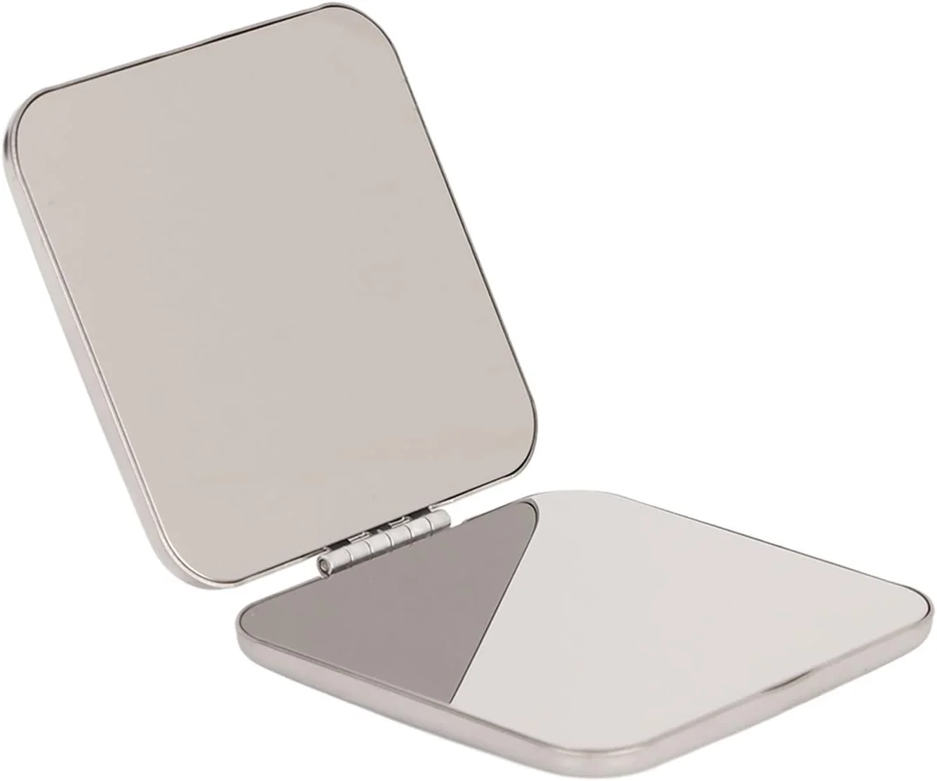 آینه جیبی دو طرفه تاشو استیل ضد زنگ دیوچه، آینه کوچک قابل حمل برای کیف پول، آینه مسافرتی جمع و جور (مربع)
