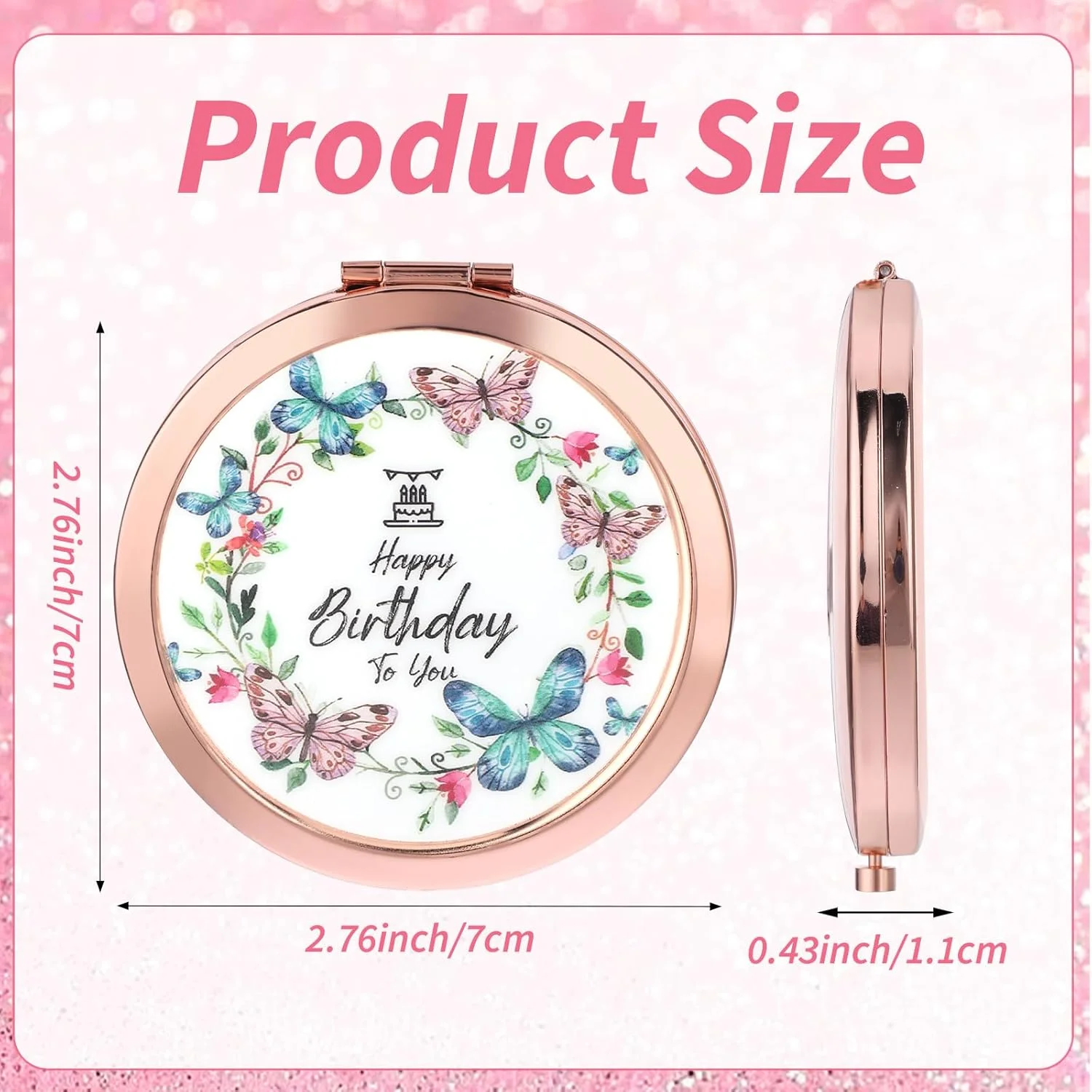 آینه آرایشی تاشو طرح گل Dimeho، آینه جیبی کوچک رنگارنگ قابل حمل، آینه دستی دو طرفه تاشو با بزرگنمایی 2 برابر مناسب کیف دستی، اداره، منزل برای خانم ها و دختران