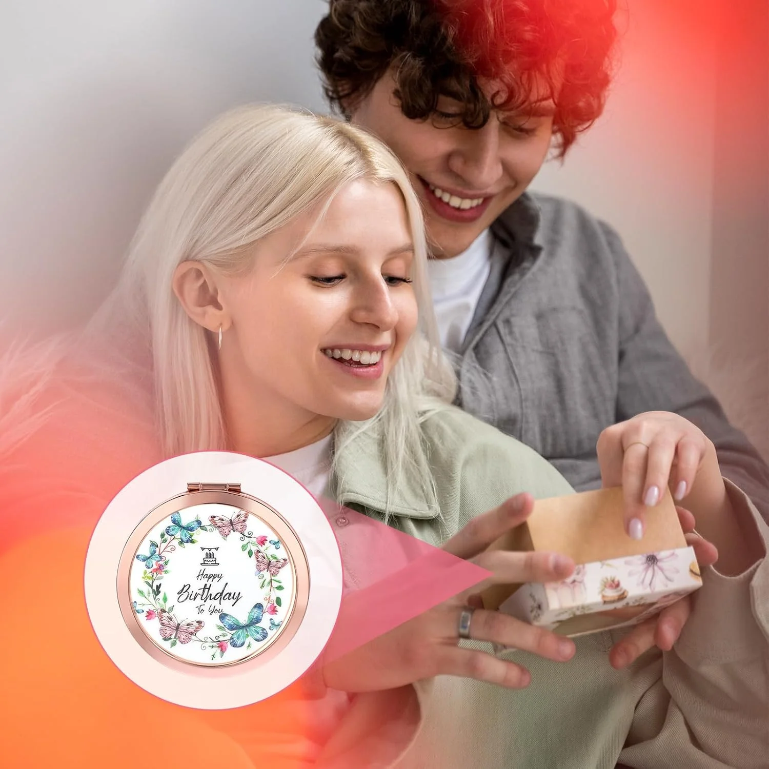 آینه آرایشی تاشو طرح گل Dimeho، آینه جیبی کوچک رنگارنگ قابل حمل، آینه دستی دو طرفه تاشو با بزرگنمایی 2 برابر مناسب کیف دستی، اداره، منزل برای خانم ها و دختران