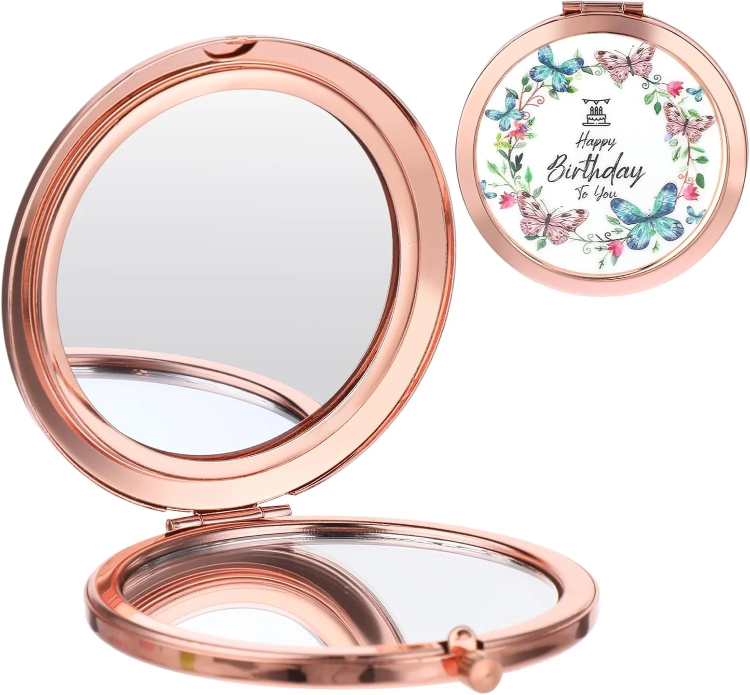 آینه آرایشی تاشو طرح گل Dimeho، آینه جیبی کوچک رنگارنگ قابل حمل، آینه دستی دو طرفه تاشو با بزرگنمایی 2 برابر مناسب کیف دستی، اداره، منزل برای خانم ها و دختران