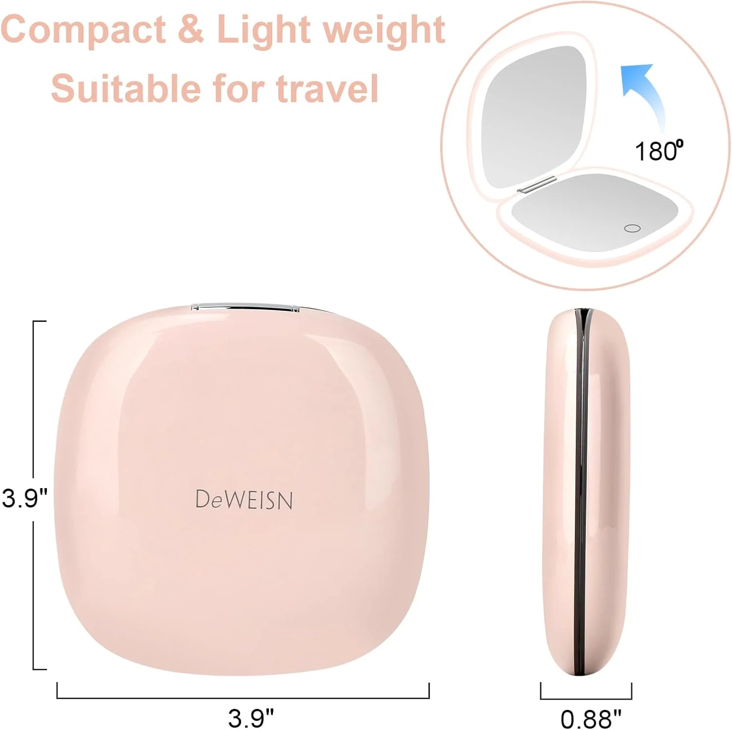آینه آرایشی فشرده Deweisn، آینه مسافرتی روشن با بزرگنمایی 1X/10X دو طرفه، قابل تنظیم نور، آینه جیبی قابل حمل برای کیف دستی و جیب، شارژ USB (صورتی) آینه آرایشی فشرده Deweisn، آینه مسافرتی روشن با بزرگنمایی 1X/10X دو طرفه، قابل تنظیم نور، آینه جیبی قابل حمل برای کیف دستی و جیب، شارژ USB (صورتی)