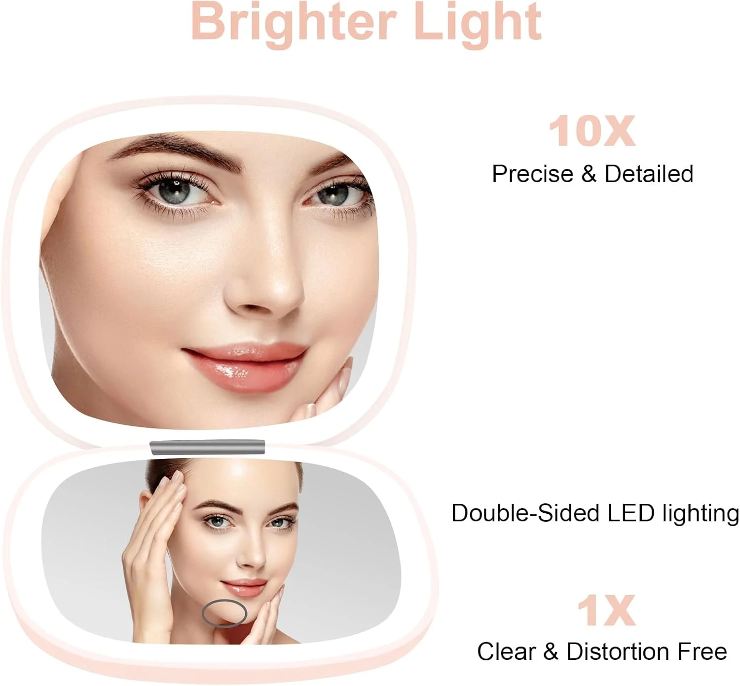 آینه آرایشی فشرده Deweisn، آینه مسافرتی روشن با بزرگنمایی 1X/10X دو طرفه، قابل تنظیم نور، آینه جیبی قابل حمل برای کیف دستی و جیب، شارژ USB (صورتی) آینه آرایشی فشرده Deweisn، آینه مسافرتی روشن با بزرگنمایی 1X/10X دو طرفه، قابل تنظیم نور، آینه جیبی قابل حمل برای کیف دستی و جیب، شارژ USB (صورتی)