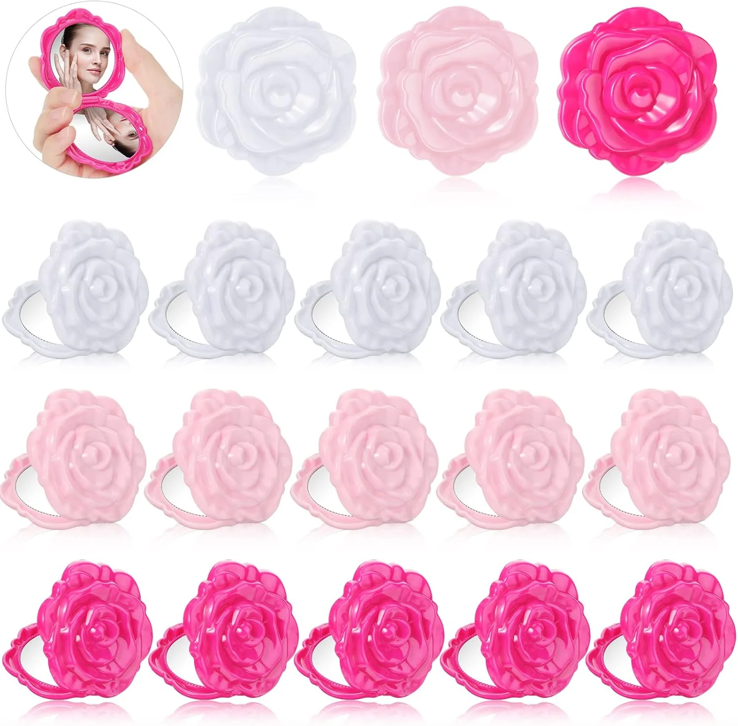 آینه جیبی Geelin، بسته 30 عددی، طرح گل رز صورتی، مناسب مهمانی عروسی، هدیه، آینه آرایشی پلاستیکی تاشو دستی، لوازم مسافرتی زنانه و دخترانه