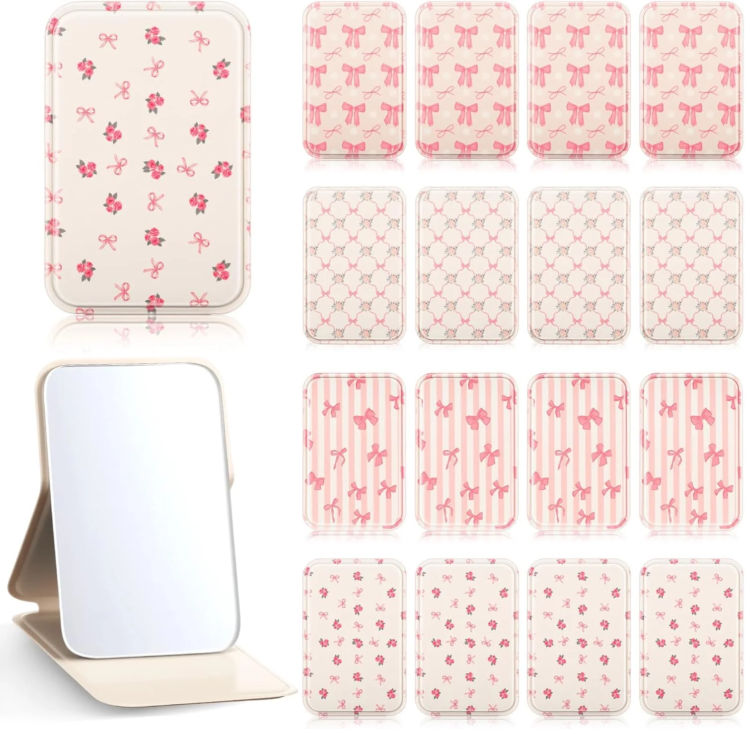 آینه دستی صورتی Geelin، 12 عددی، تاشو و قابل حمل، آینه جیبی مسافرتی فوق العاده نازک و جمع و جور برای زنان، مادر، هدیه مهمانی، کمپینگ، دفتر، خانه، جیبی