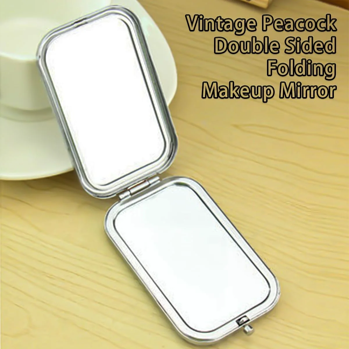 آینه جیبی GIEEU - نقره ای - زنانه - آینه آرایشی تاشو فلزی طرح طاووس، دو طرفه مناسب سفر