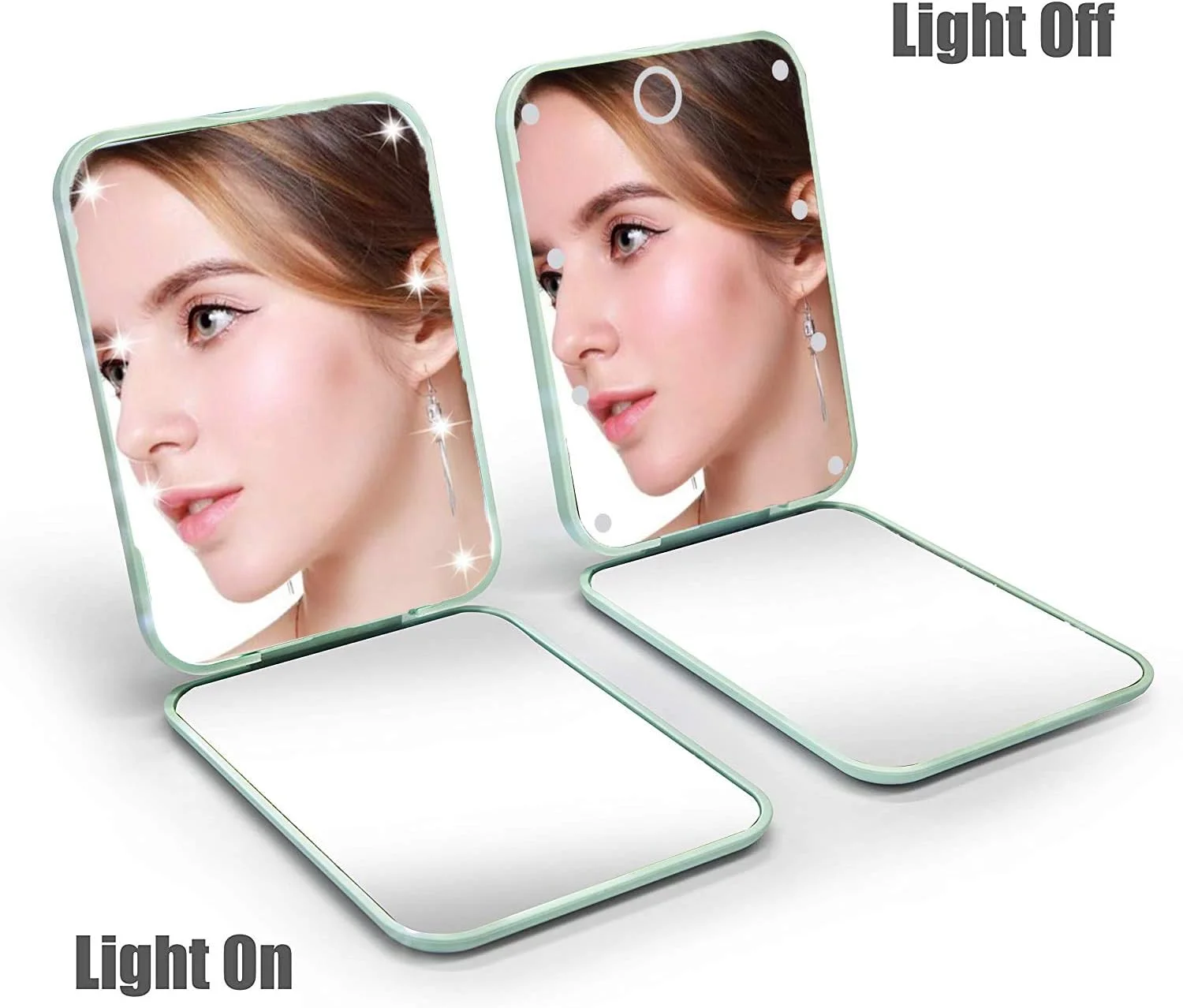 آینه آرایشی فشرده Funito با نور، آینه تاشو دستی 1x/2x، آینه آرایشی مسافرتی کوچک برای کیف دستی، کیف پول، هدیه