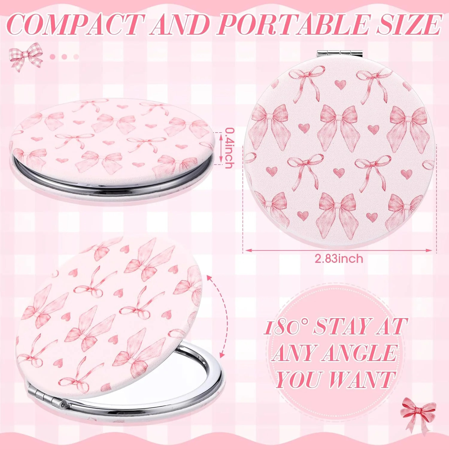 آینه جیبی جمع و جور پاپیونی Geelin، 6 عددی، آینه دو طرفه لوازم آرایش مسافرتی قابل حمل، هدیه ای برای دختران و زنان