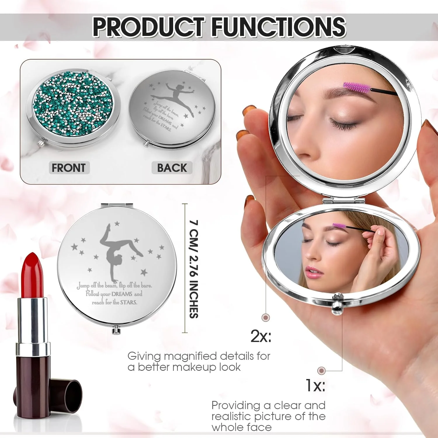 فومته، آینه جیبی ذره‌بینی الهام‌بخش، آینه آرایشی جمع و جور، هدیه تشویقی مربی ژیمناستیک برای کارکنان تیم، هدیه تولد و جشن فارغ التحصیلی (سبز) - بسته 4 عددی