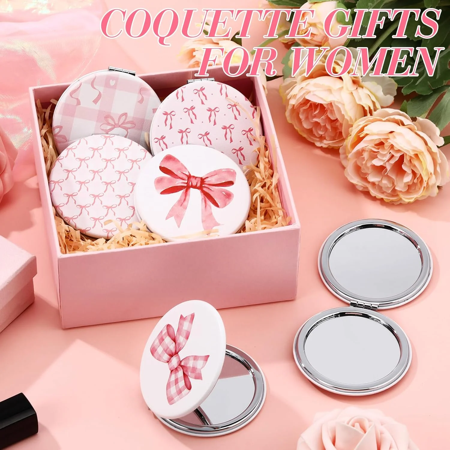 آینه جیبی جمع و جور پاپیونی Geelin، 6 عددی، آینه دو طرفه لوازم آرایش مسافرتی قابل حمل، هدیه ای برای دختران و زنان