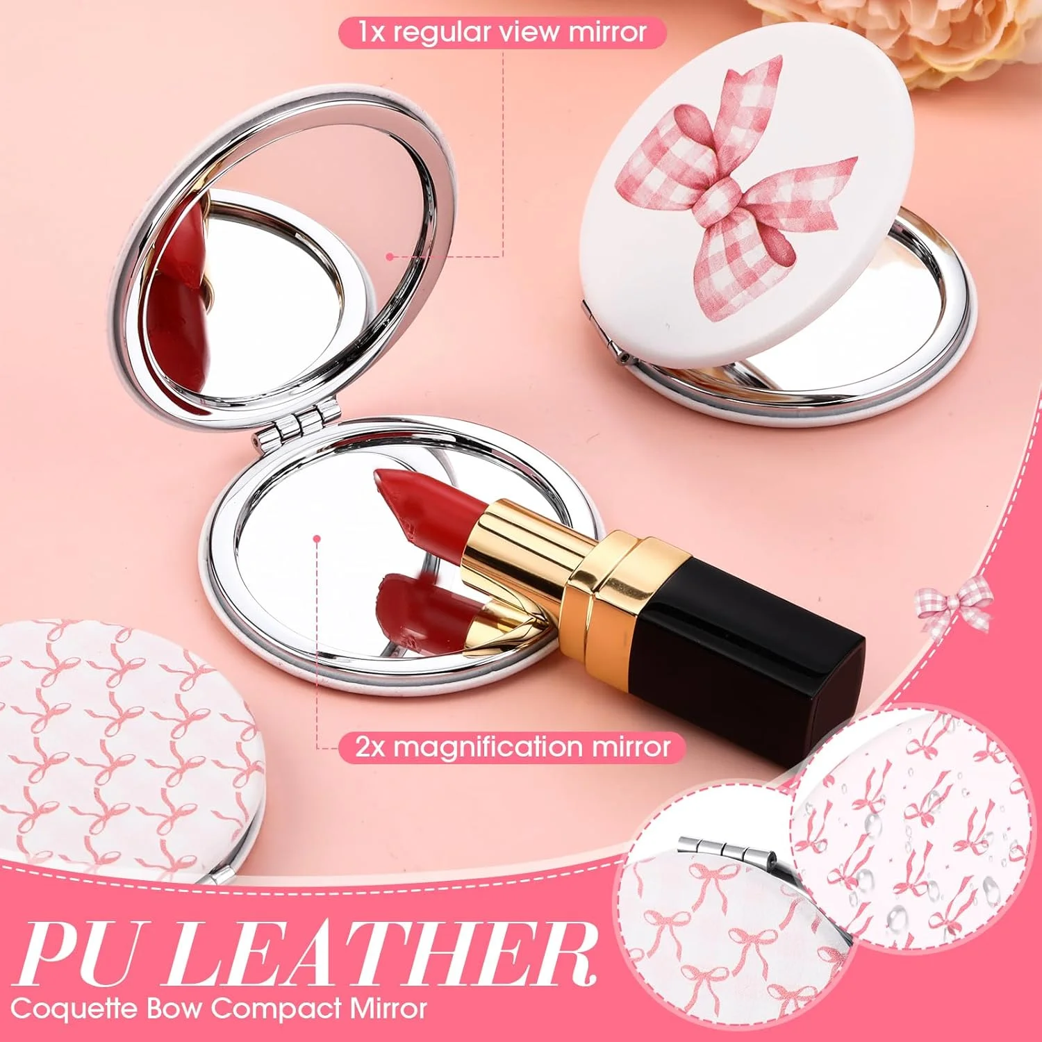 آینه جیبی جمع و جور پاپیونی Geelin، 6 عددی، آینه دو طرفه لوازم آرایش مسافرتی قابل حمل، هدیه ای برای دختران و زنان