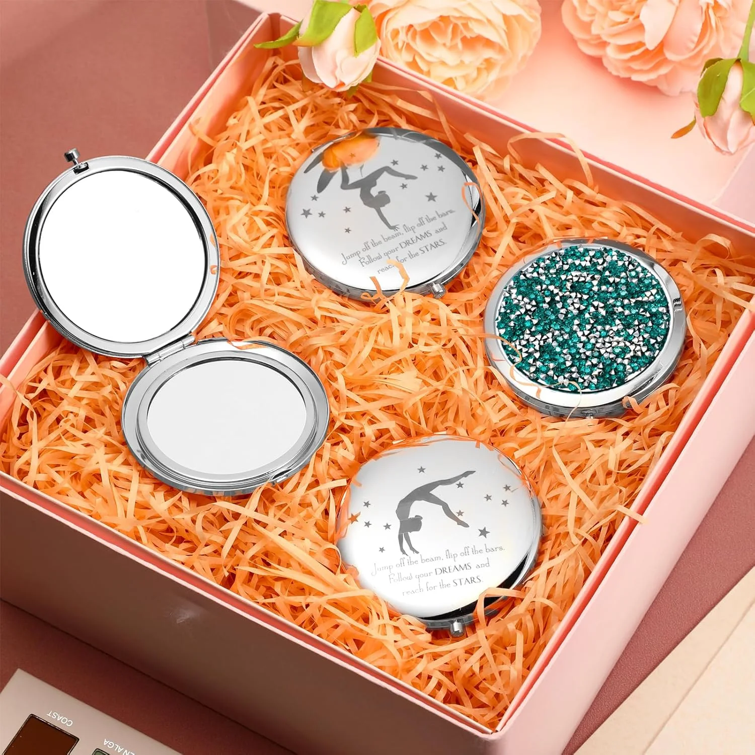 فومته، آینه جیبی ذره‌بینی الهام‌بخش، آینه آرایشی جمع و جور، هدیه تشویقی مربی ژیمناستیک برای کارکنان تیم، هدیه تولد و جشن فارغ التحصیلی (سبز) - بسته 4 عددی