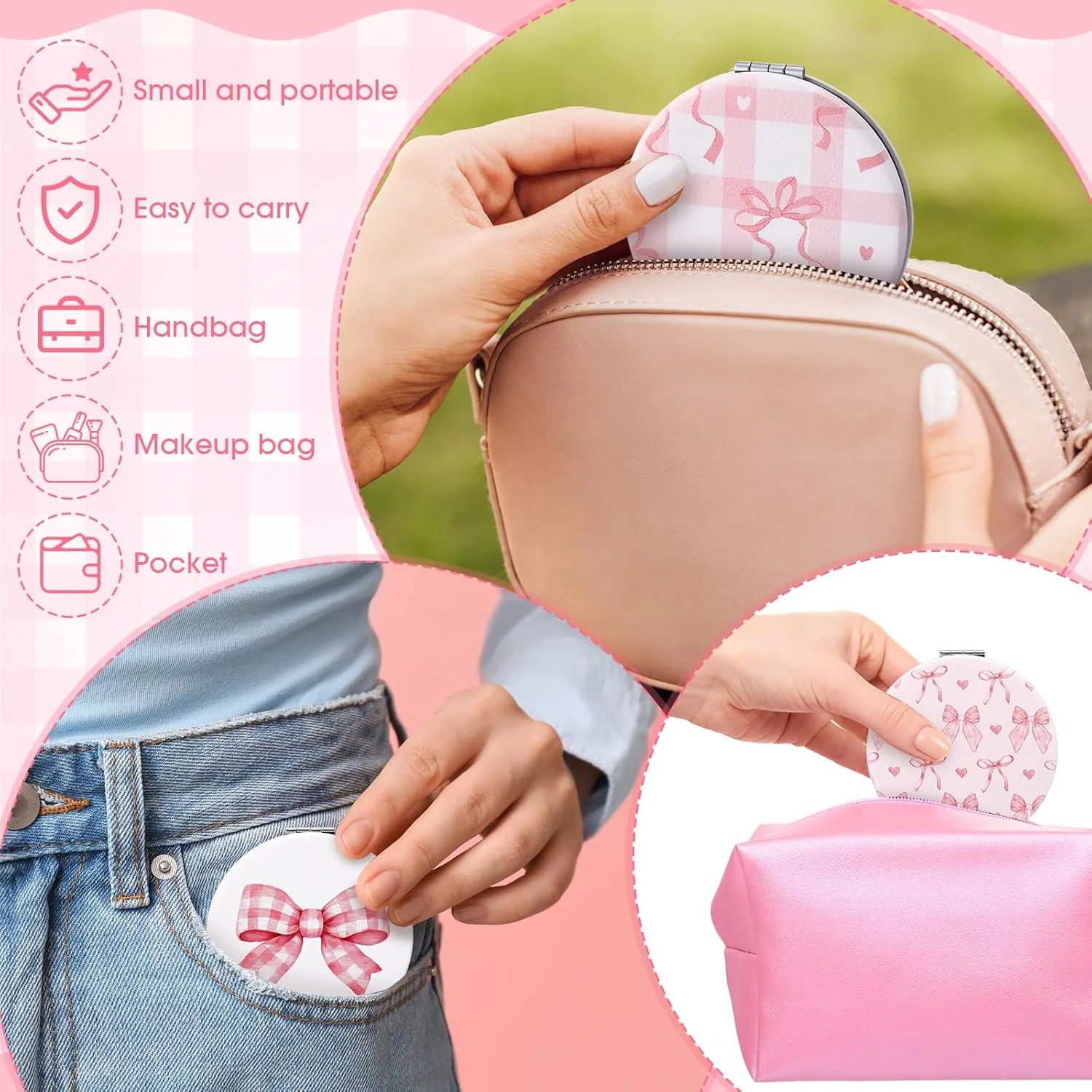 آینه جیبی جمع و جور پاپیونی Geelin، 6 عددی، آینه دو طرفه لوازم آرایش مسافرتی قابل حمل، هدیه ای برای دختران و زنان