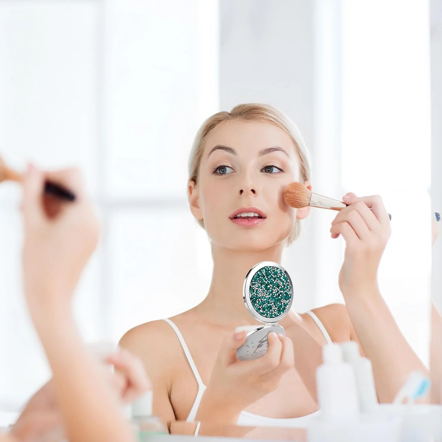 فومته، آینه جیبی ذره‌بینی الهام‌بخش، آینه آرایشی جمع و جور، هدیه تشویقی مربی ژیمناستیک برای کارکنان تیم، هدیه تولد و جشن فارغ التحصیلی (سبز) - بسته 4 عددی