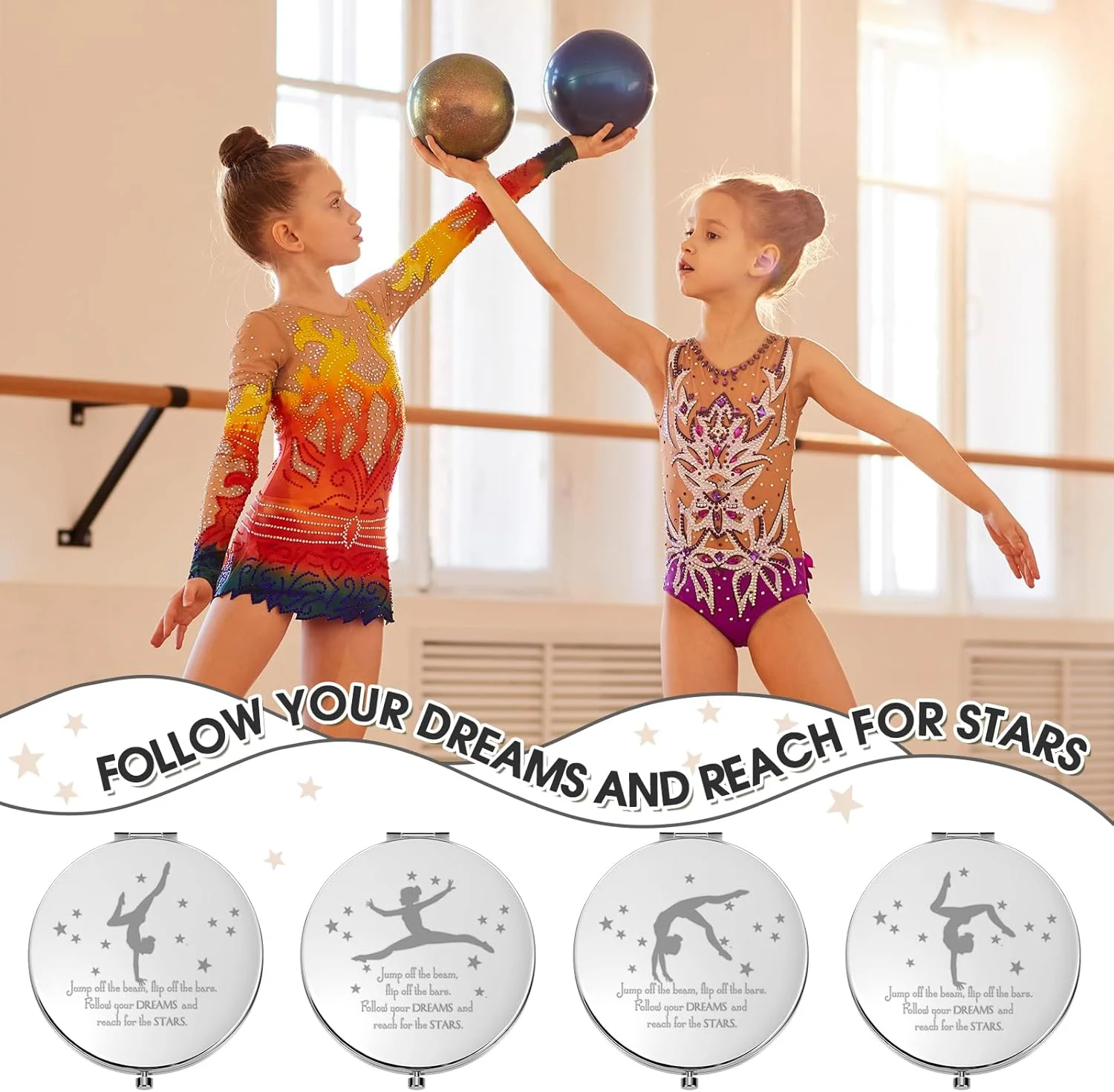 فومته، آینه جیبی ذره‌بینی الهام‌بخش، آینه آرایشی جمع و جور، هدیه تشویقی مربی ژیمناستیک برای کارکنان تیم، هدیه تولد و جشن فارغ التحصیلی (سبز) - بسته 4 عددی