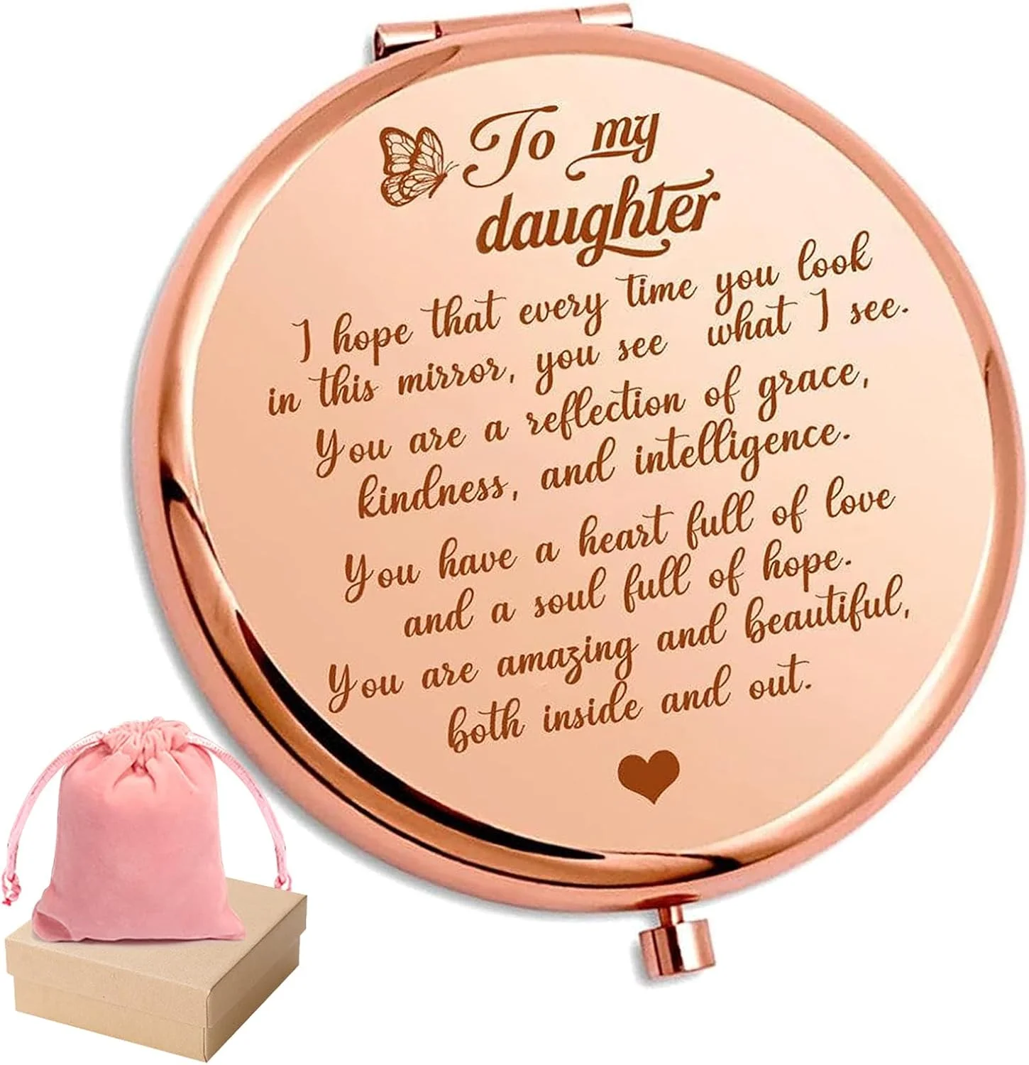 HNLUGF to My Granddaughter - You're Amazing and Beautiful - Pocket Mirror, Granddaughter Engraved Compact Mirror, Family First Mirror Encouragement Gifts from Grandparents (Rose Gold, Daughter)