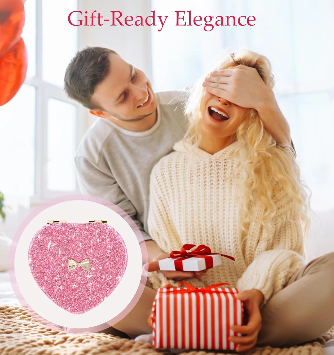 آینه جیبی قلبی، آینه دو طرفه صورتی، آینه تاشو مغناطیسی برای دختران، آینه جیبی بچه گانه، آینه جیبی فانتزی، آینه جیبی برای دختران، زنان، روز ولنتاین مناسب برای خانه و محل کار