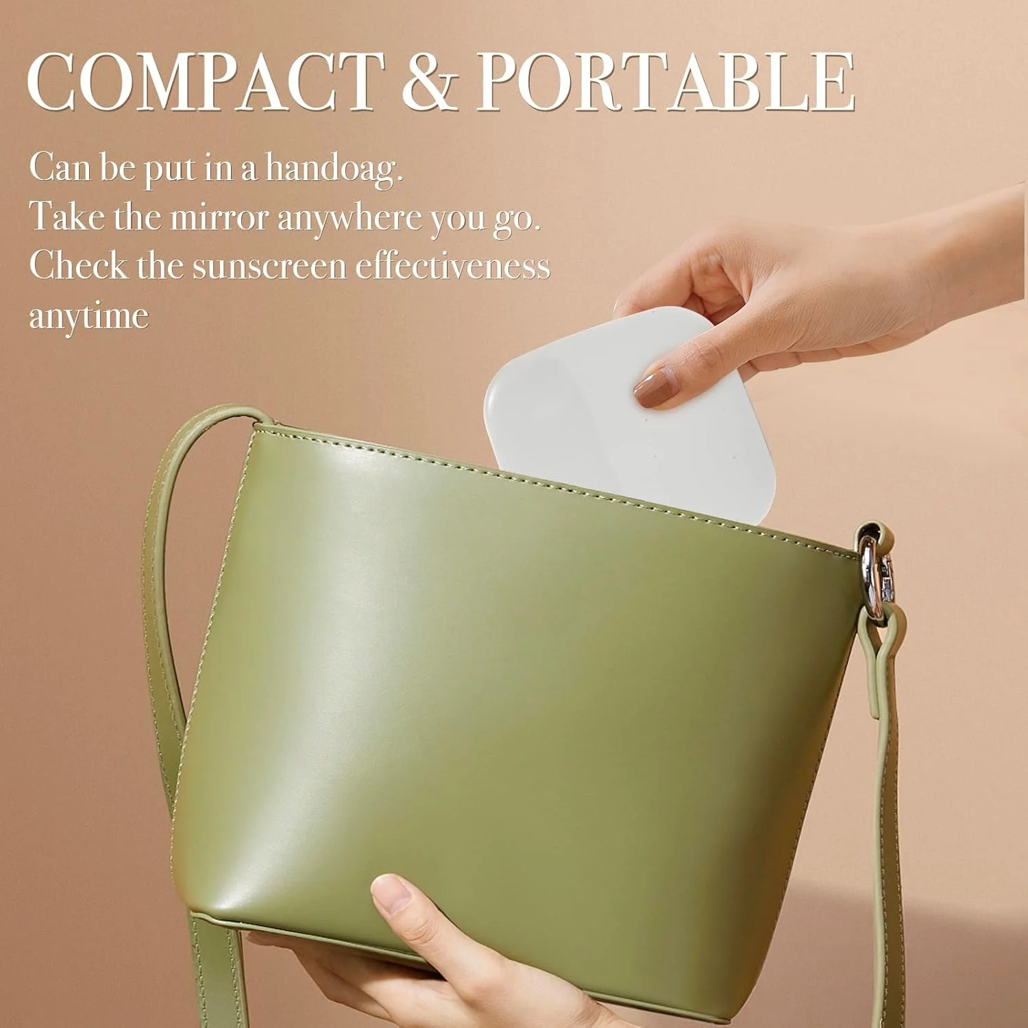 آینه دوربین UV HiPai برای تست ضد آفتاب و تشخیص SPF، آینه مسافرتی بزرگنمایی 1x/2x با چراغ های LED کم نور، آینه آرایشی دستی 2 طرفه قابل حمل برای کیف دستی/جیب، سفید