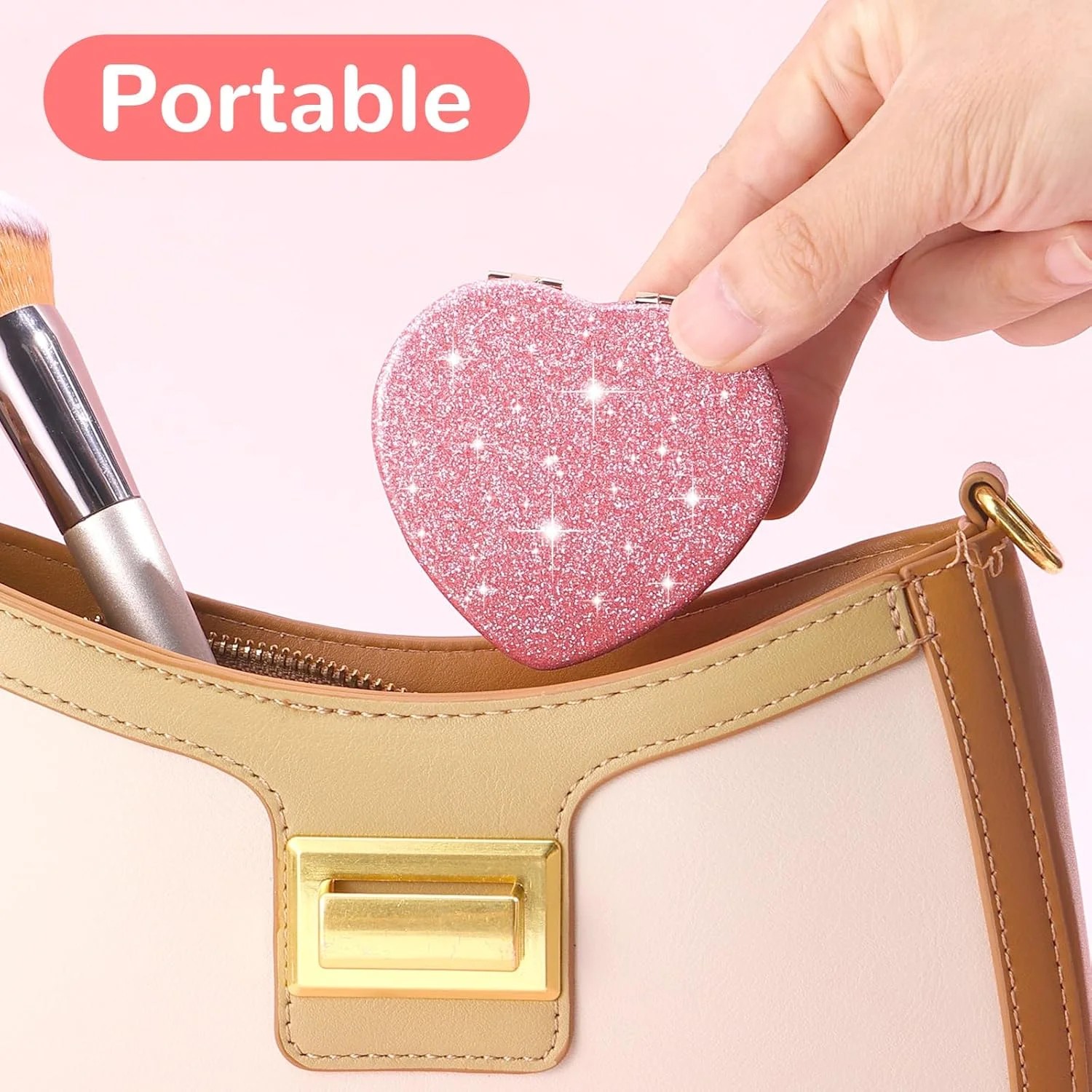 آینه جیبی قلبی شکل، دو طرفه با بزرگنمایی 1X/2X، آینه آرایشی کوچک اکلیلی، آینه آرایشی مسافرتی قابل حمل برای کیف دستی، آینه جیبی زیبا برای زنان، هدیه برای روز ولنتاین