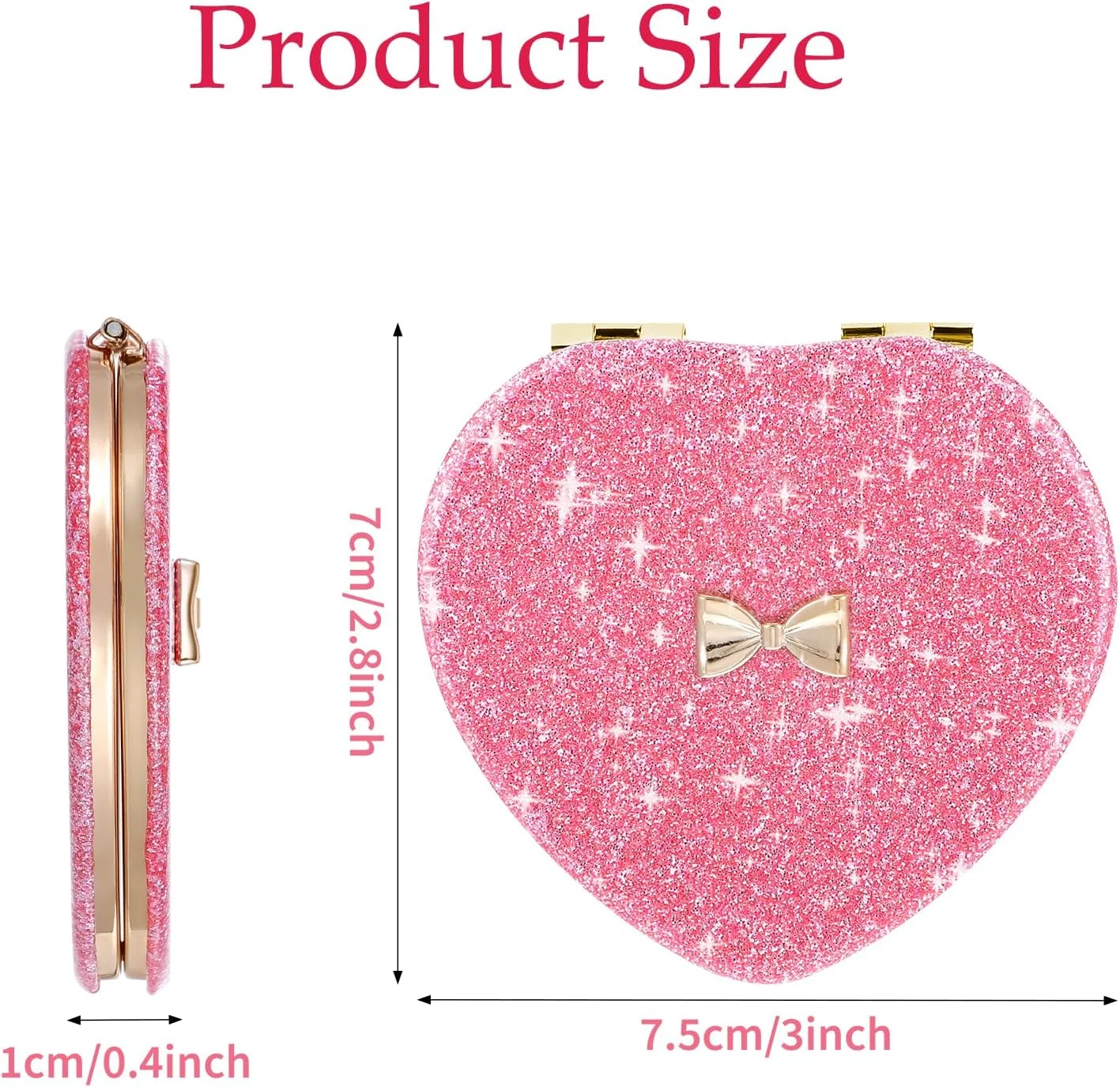 آینه جیبی قلبی، آینه دو طرفه صورتی، آینه تاشو مغناطیسی برای دختران، آینه جیبی بچه گانه، آینه جیبی فانتزی، آینه جیبی برای دختران، زنان، روز ولنتاین مناسب برای خانه و محل کار