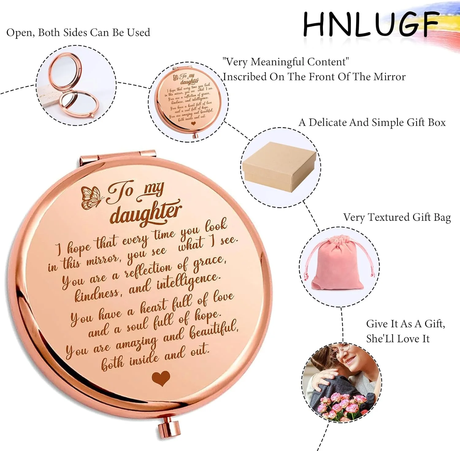 HNLUGF to My Granddaughter - You're Amazing and Beautiful - Pocket Mirror, Granddaughter Engraved Compact Mirror, Family First Mirror Encouragement Gifts from Grandparents (Rose Gold, Daughter) HNLUGF to My Granddaughter - You're Amazing and Beautiful - Pocket Mirror, Granddaughter Engraved Compact Mirror, Family First Mirror Encouragement Gifts from Grandparents (Rose Gold, Daughter)