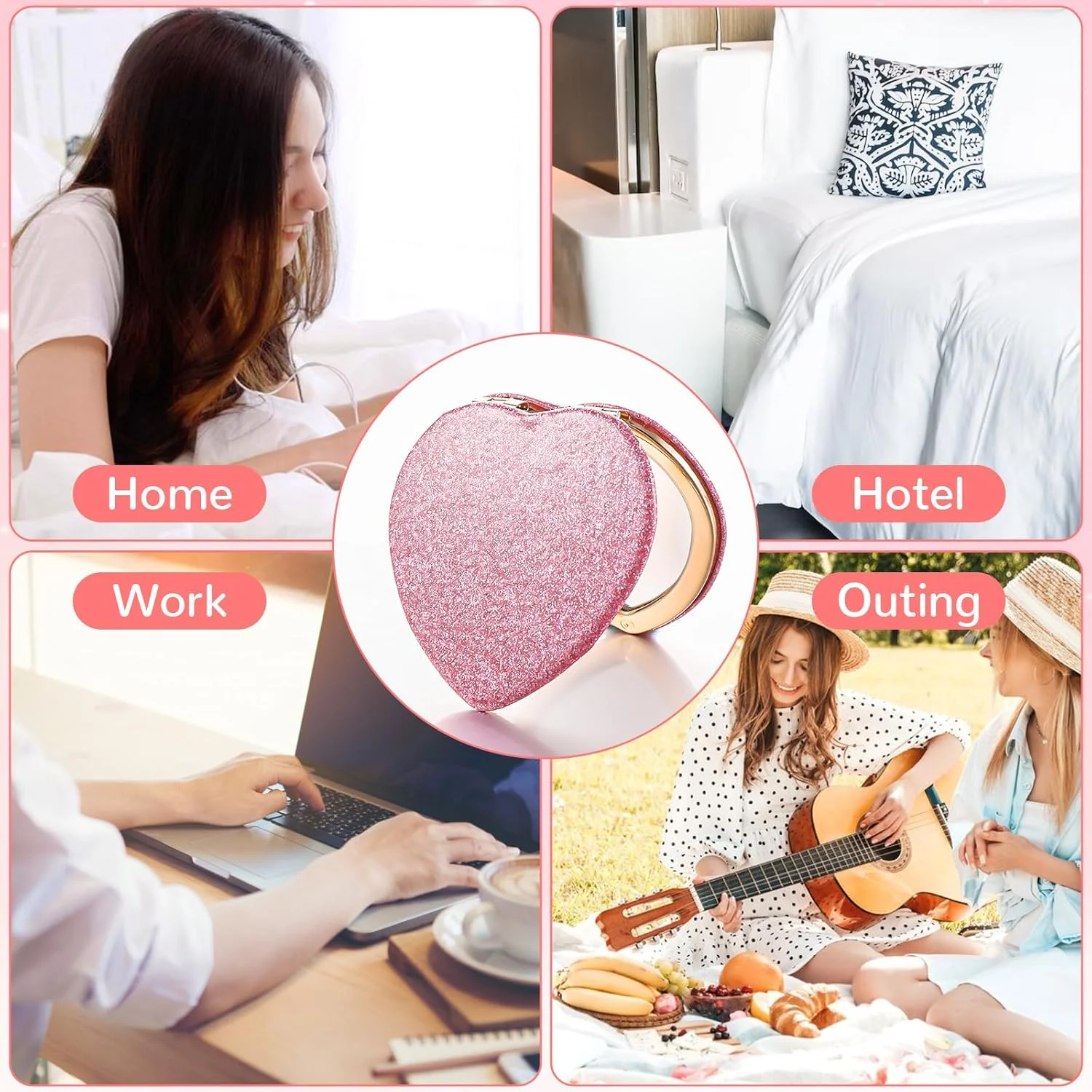 آینه جیبی قلبی شکل، دو طرفه با بزرگنمایی 1X/2X، آینه آرایشی کوچک اکلیلی، آینه آرایشی مسافرتی قابل حمل برای کیف دستی، آینه جیبی زیبا برای زنان، هدیه برای روز ولنتاین