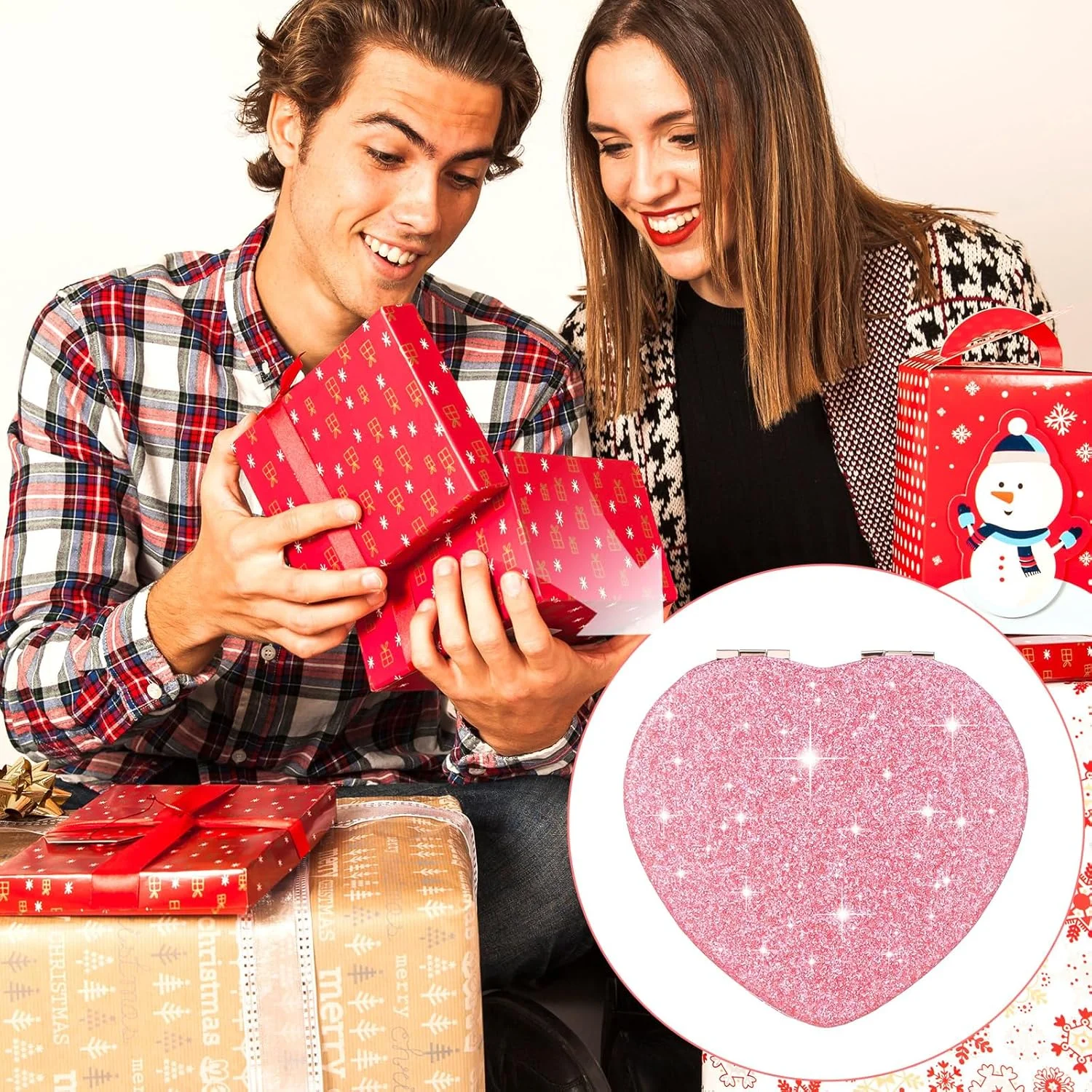 آینه جیبی قلبی شکل، دو طرفه با بزرگنمایی 1X/2X، آینه آرایشی کوچک اکلیلی، آینه آرایشی مسافرتی قابل حمل برای کیف دستی، آینه جیبی زیبا برای زنان، هدیه برای روز ولنتاین