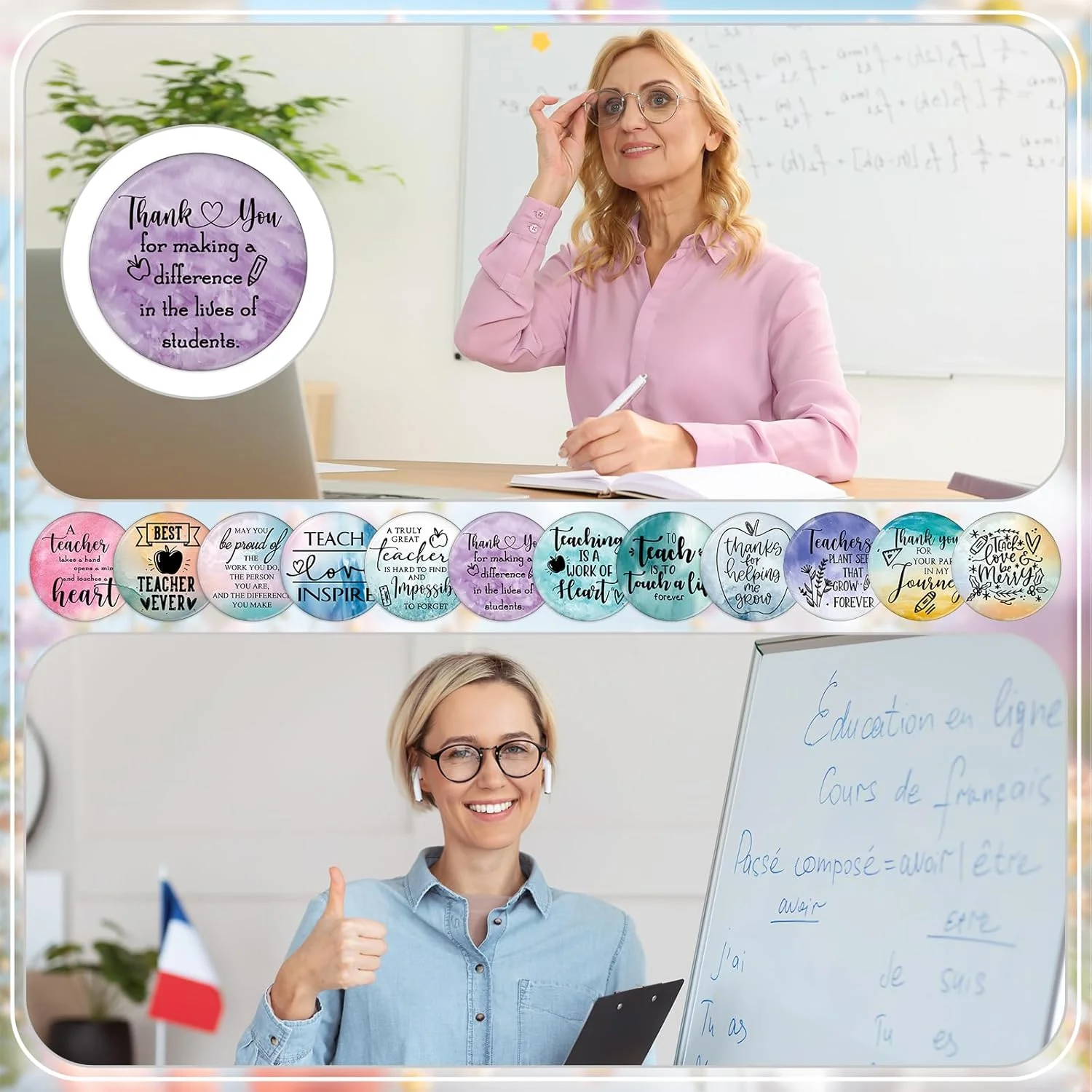 آینه های جیبی کوچک Hollowfly، بسته 12 عددی، هدیه تقدیر از معلم، آینه های فشرده کوچک، الهام بخش، هدیه تشکر، قابل حمل، کوچک، هدیه فارغ التحصیلی پایان سال برای گروه معلمان و بانوان