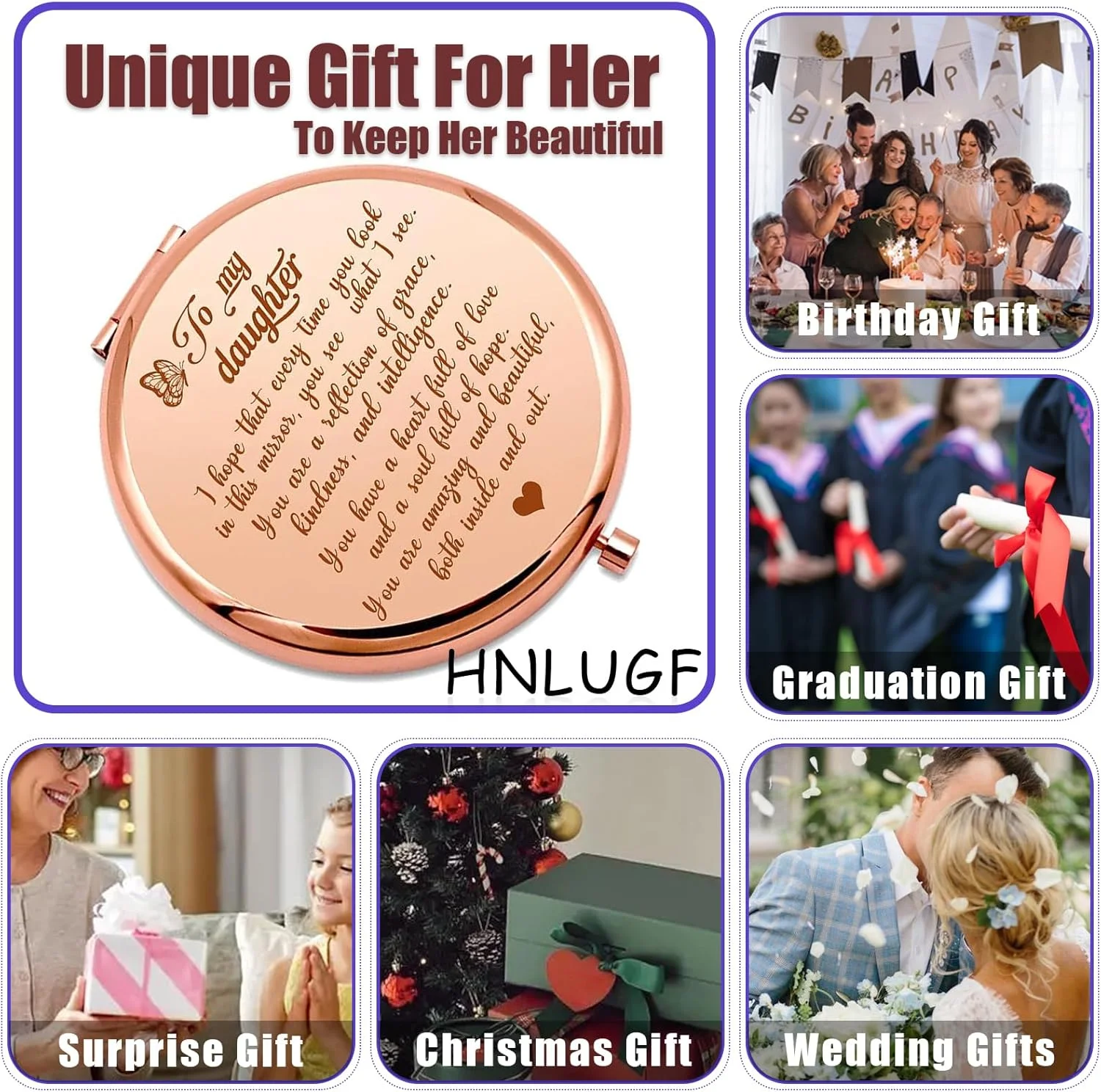 HNLUGF to My Granddaughter - You're Amazing and Beautiful - Pocket Mirror, Granddaughter Engraved Compact Mirror, Family First Mirror Encouragement Gifts from Grandparents (Rose Gold, Daughter) HNLUGF to My Granddaughter - You're Amazing and Beautiful - Pocket Mirror, Granddaughter Engraved Compact Mirror, Family First Mirror Encouragement Gifts from Grandparents (Rose Gold, Daughter)