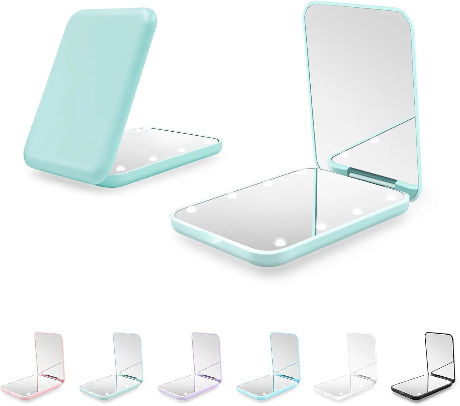 Kakuje Compact Mirror with Light, 1X/2X Magnification LED Pocket Mirror with USB Data Cable, Mint Green Mini Mirror for Purse, Pocket,Travel and Gift