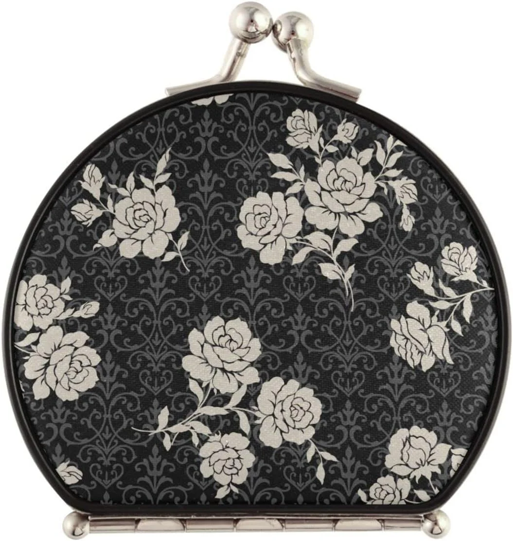 JHKKU Vintage Rose Flower Portable Folding Travel Makeup Mirror Small Compact Double Sided Mirror Magnifying Mirror Handheld Mirror