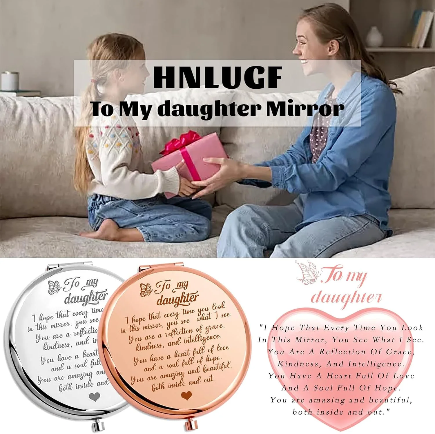 HNLUGF to My Granddaughter - You're Amazing and Beautiful - Pocket Mirror, Granddaughter Engraved Compact Mirror, Family First Mirror Encouragement Gifts from Grandparents (Rose Gold, Daughter) HNLUGF to My Granddaughter - You're Amazing and Beautiful - Pocket Mirror, Granddaughter Engraved Compact Mirror, Family First Mirror Encouragement Gifts from Grandparents (Rose Gold, Daughter)