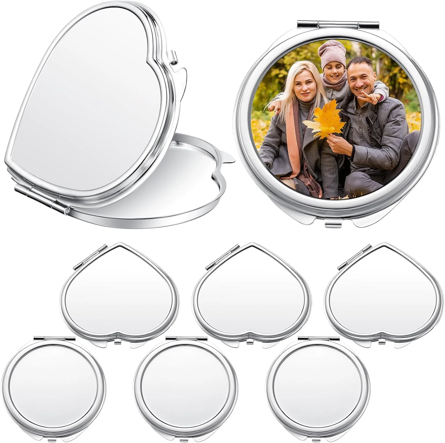 آینه جیبی کوچک سابلیمیشن Jetec، بسته 6 عددی، آینه آرایشی تاشو دو طرفه با بزرگنمایی، مناسب کیف دستی، هدیه برای زنان و مسافرت (قلب و گرد)
