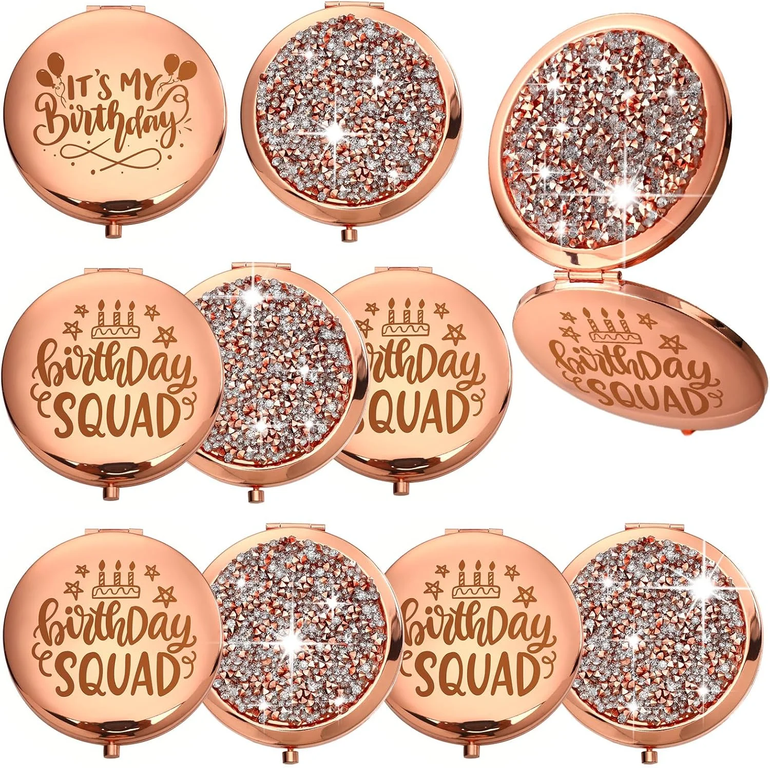 آینه جیبی تاشو جینگمور، ست هدیه تولد 6 عددی برای دختران و زنان، آینه کوچک آرایشی برای کیف دستی، مناسب مهمانی تولد (رزگلد)