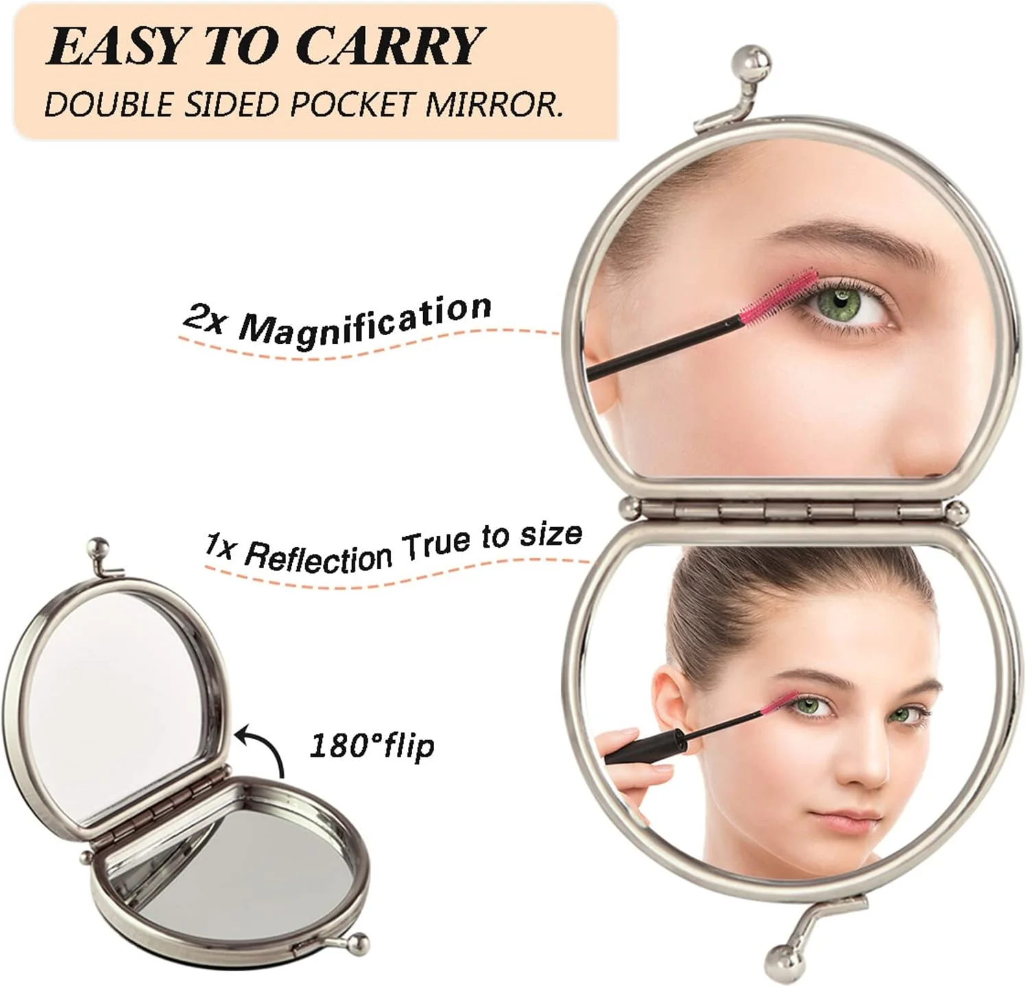 JHKKU Vintage Rose Flower Portable Folding Travel Makeup Mirror Small Compact Double Sided Mirror Magnifying Mirror Handheld Mirror