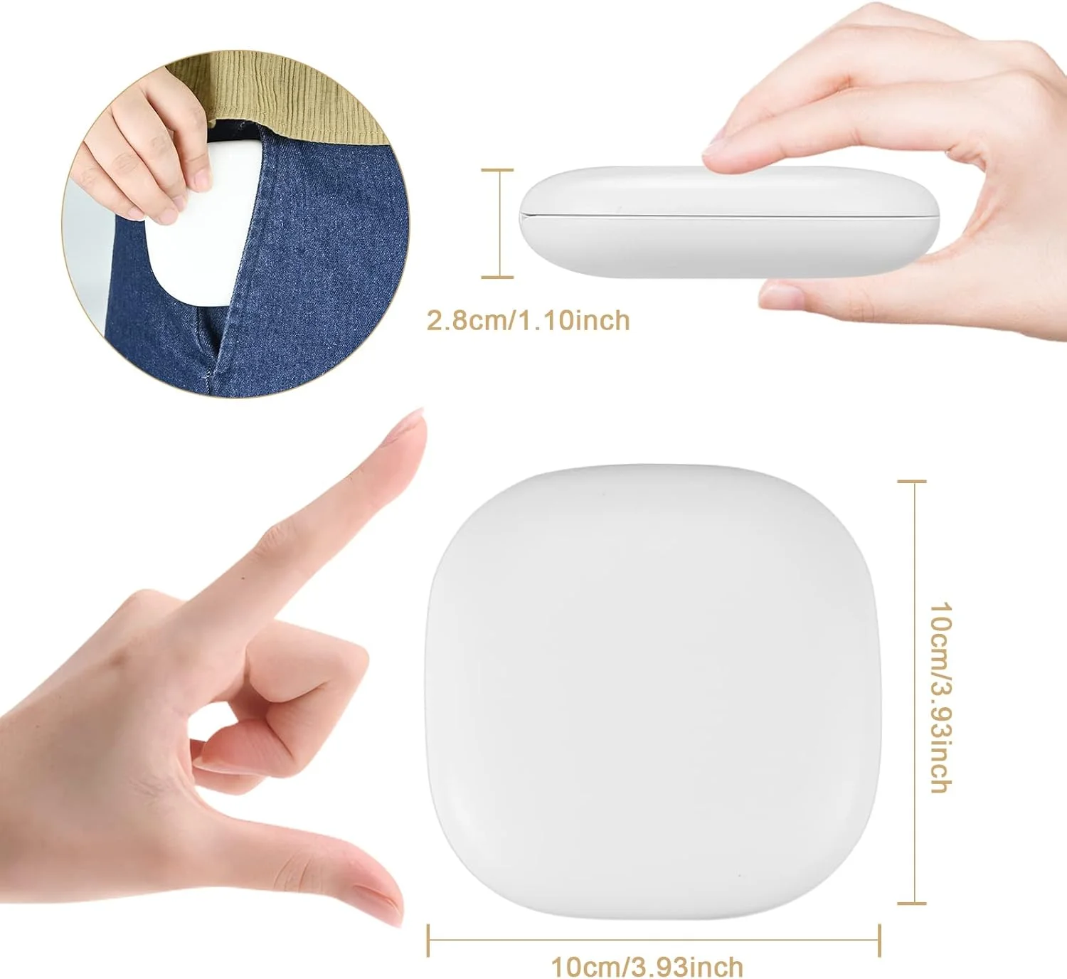 JTOOYS LED Compact Mirror with Magnification 1×/10×, Portable Small Cosmetic Mirror USB Rechargeable Hand Mirror with Dimmable Mini Folding Travel Mirror Compact Mirror for Handbags, Square - White