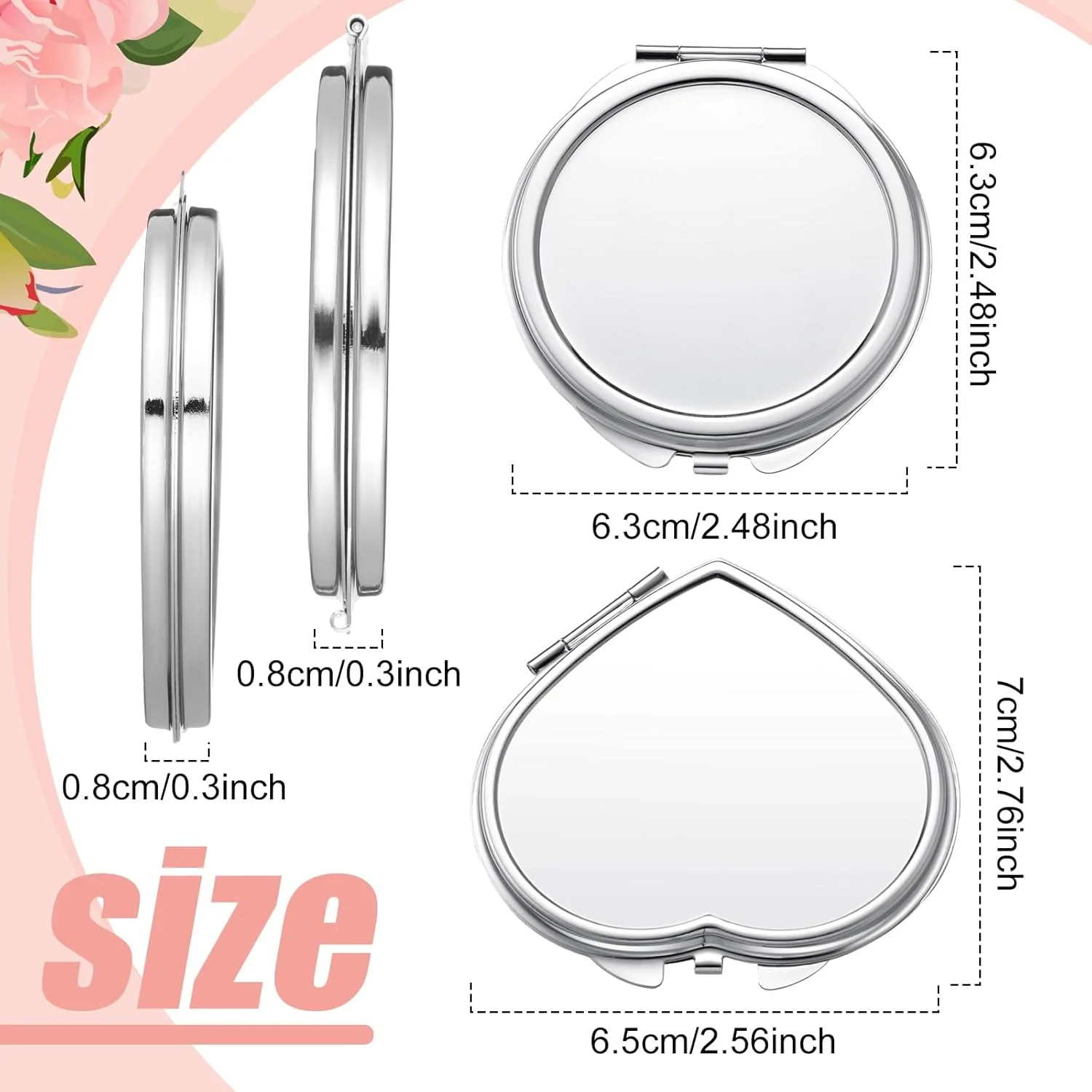 آینه جیبی کوچک سابلیمیشن Jetec، بسته 6 عددی، آینه آرایشی تاشو دو طرفه با بزرگنمایی، مناسب کیف دستی، هدیه برای زنان و مسافرت (قلب و گرد) آینه جیبی کوچک سابلیمیشن Jetec، بسته 6 عددی، آینه آرایشی تاشو دو طرفه با بزرگنمایی، مناسب کیف دستی، هدیه برای زنان و مسافرت (قلب و گرد)