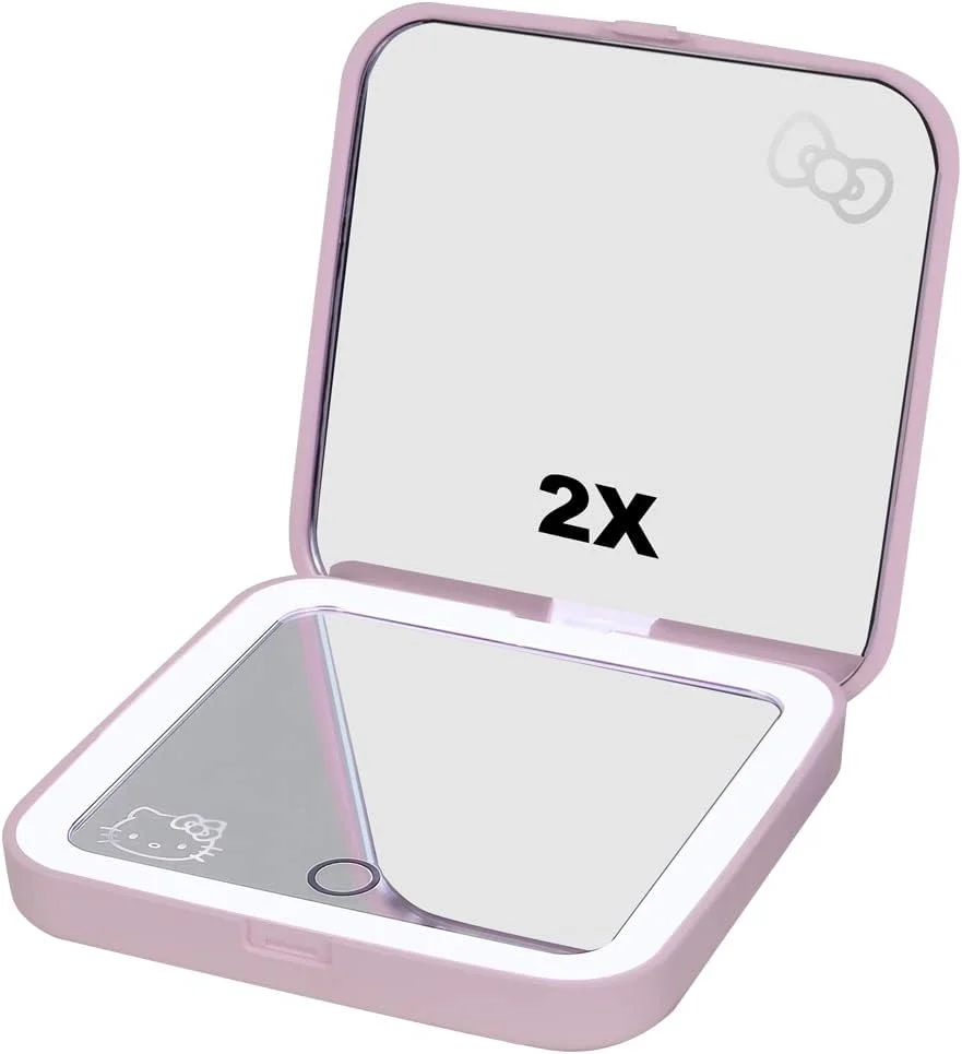 آینه جیبی سوپر کیوت هلو کیتی ایمپرشنز ونیتی با سنسور لمسی برای تنظیم نور، آینه آرایشی روشن با چراغ های LED و آینه بزرگنمایی 2X (صورتی) آینه جیبی سوپر کیوت هلو کیتی ایمپرشنز ونیتی با سنسور لمسی برای تنظیم نور، آینه آرایشی روشن با چراغ های LED و آینه بزرگنمایی 2X (صورتی)